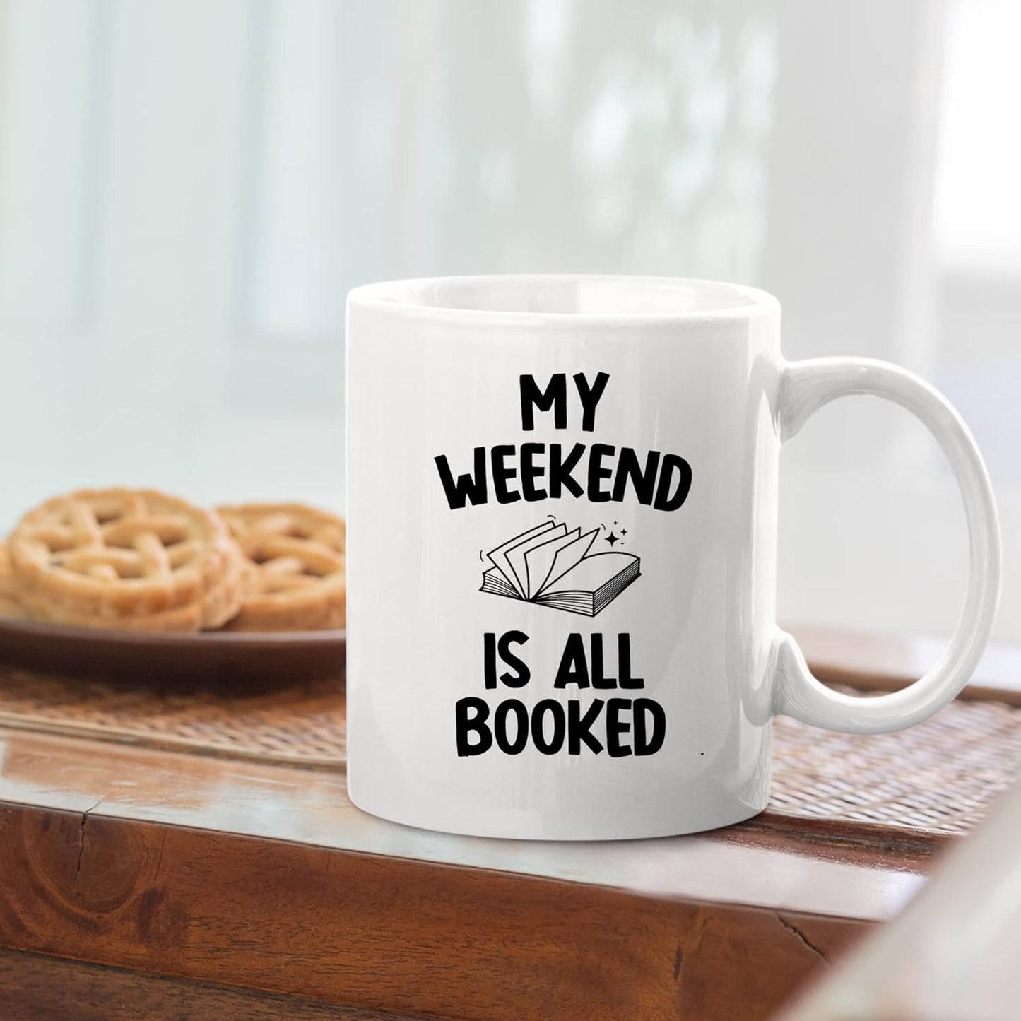 My Weekend Is All Booked Librarian Book Lover Coffee Mug 11 oz Reader Reading Library Science Student Ceramic Cup White