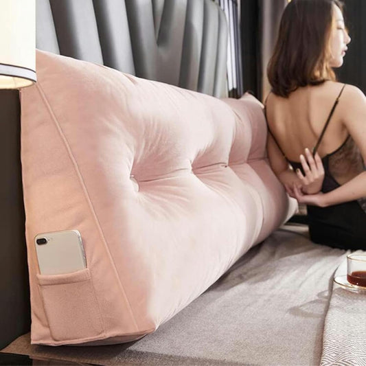 AMNOOL Soft Reading Bed Rest Pillow Large Bolster Cushion Velvet Headboard Backrest Triangular Wedge Pillow Neck Lumbar Support for Dorm Room Daybed Full Size-1-, 59in/150cm(Queen), Pink