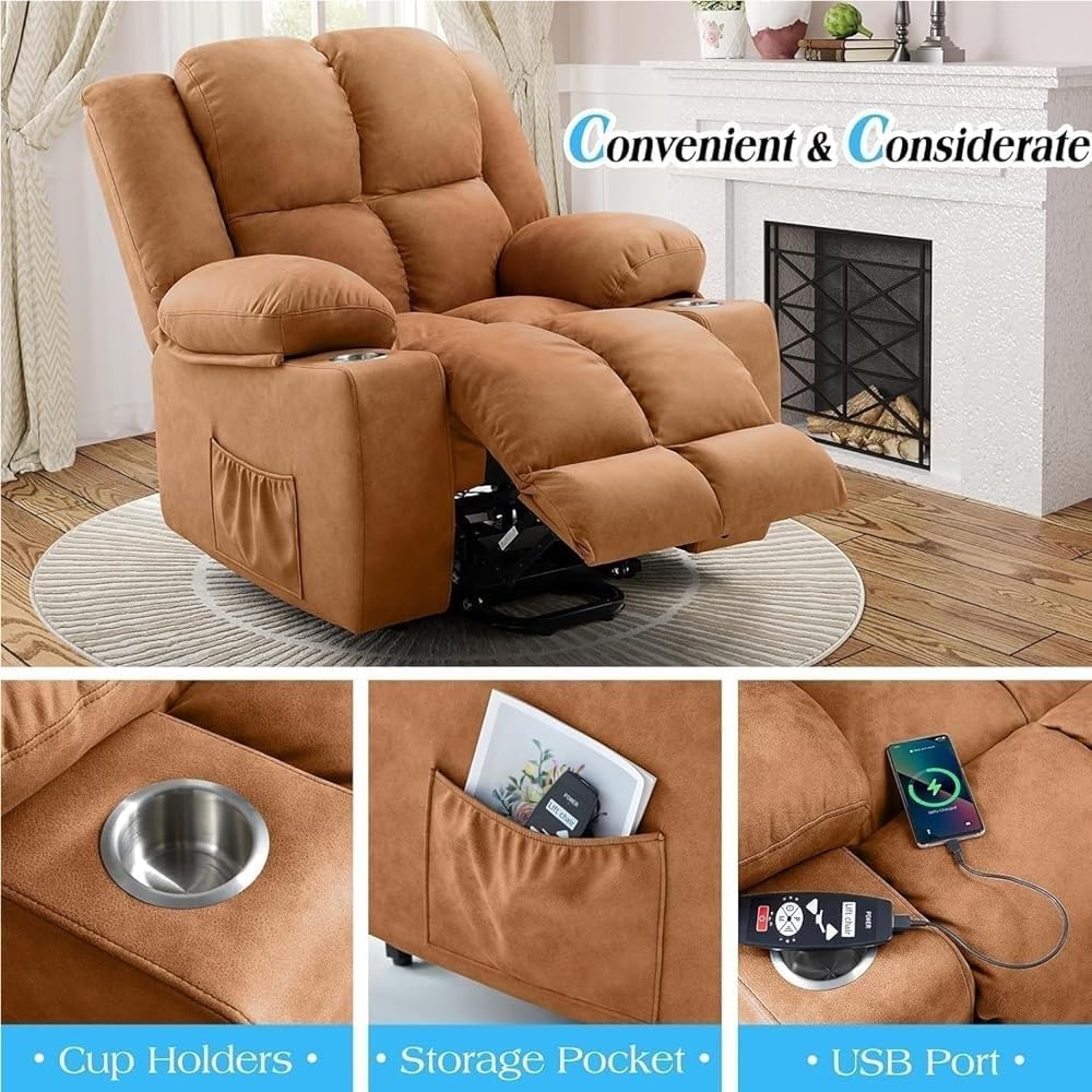 Oversized Large Electric Lift Recliner Chair for Elderly Electric Sofa with Massage Spacious Seat USB Port Modern Ergonomic Fabric for Living Room