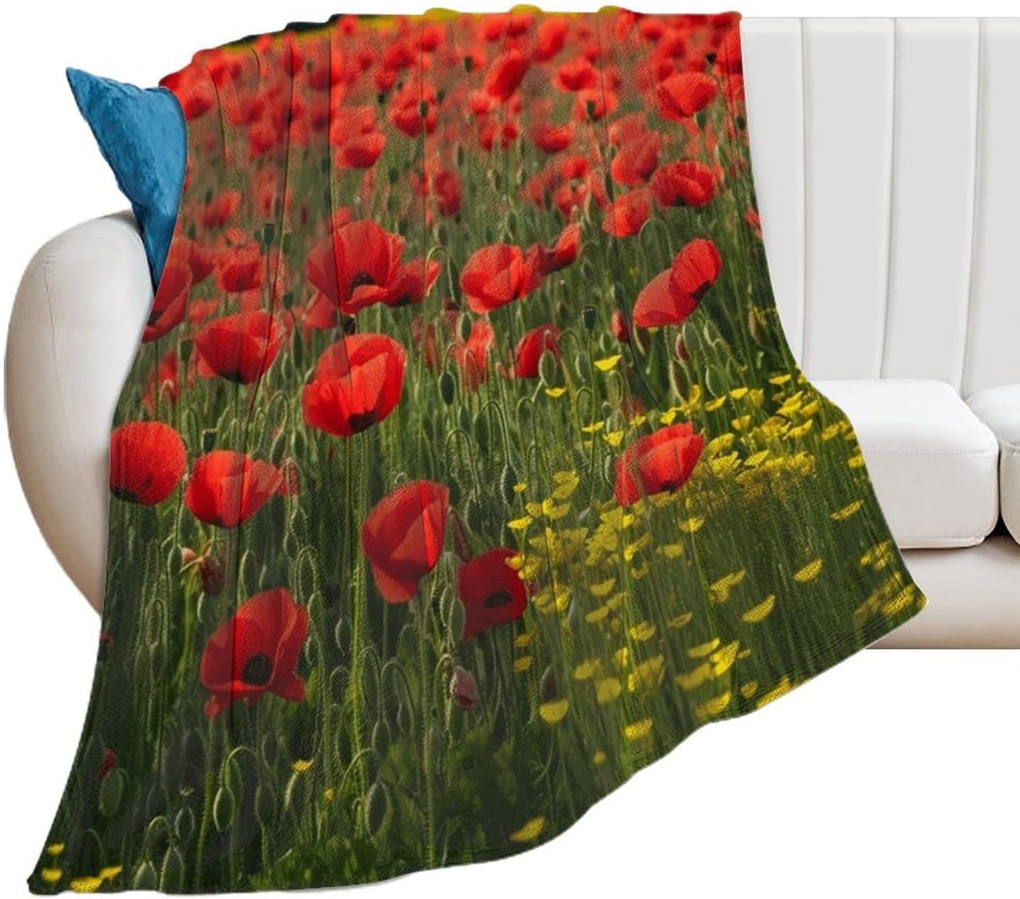 Red Poppy Field Farm Meadow Landscape Throw Blanket for Couch Super Soft Warm Lightweight Throw Blankets Cozy Flannel Bed Blanket Cute Decorative Blankets for All Seasons Home Decor Gift 30"*40"（76*10