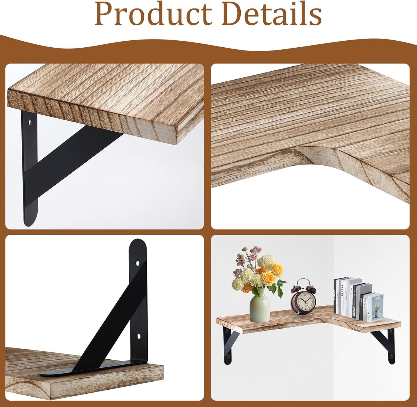 Corner Floating Shelves Set of 5, Wall Mounted Wood Shelves for Home Decor, Rustic Wood Wall Storage Corner Shelf for Kitchen Bedroom Bathroom Living Room Office, Light Brown