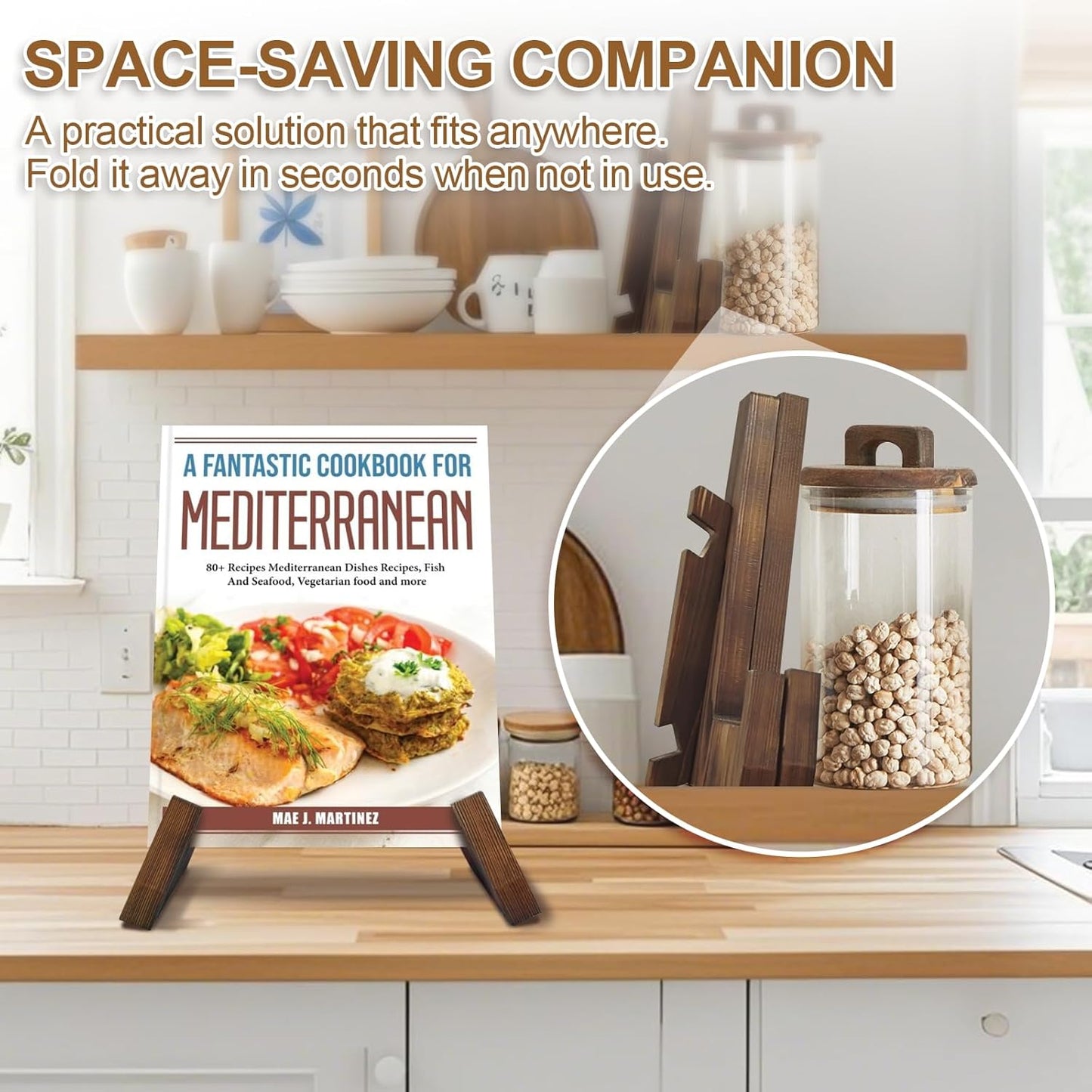 Wooden Cookbook Stand for Kitchen Counter, Rustic Adjustable Recipe Book Holder & iPad Display Stand, Plate or CD Holder, Cooking Gift Thanksgiving Day Christmas Gift for Mom, Grandma, Women