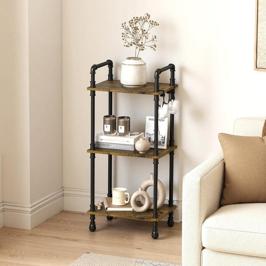 Aduanbang 4-Tier Industrial Pipe Ladder Shelf, Vintage Style Bookshelf, Freestanding Storage Rack Organizer for Living Room, Bedroom, Kitchen (Brown(3-Tier))