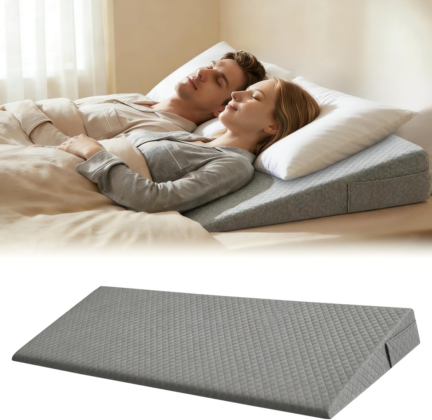 Queen Size Wedge Pillow for Sleeping - 6 Inch Bed Wedge Pillow for Acid Reflux, GERD, Sleep Apnea & Snoring Relief - High Density Foam Mattress Elevator for Back Pain, Post Surgery Recovery - Grey