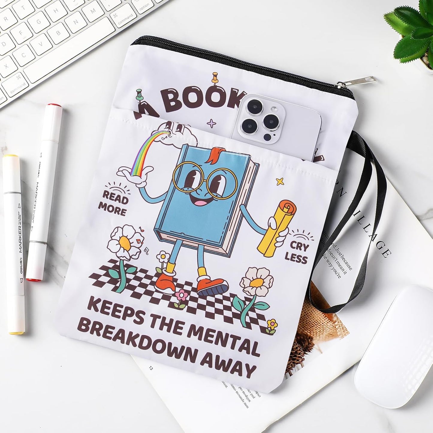 Funny Reading Book Sleeve - Inspirational Paperback Books Cover Protector Waterproof Bookish Pouch Bookworm Accessories Birthday Christmas Gift for Readers Friend Sister Women Teen