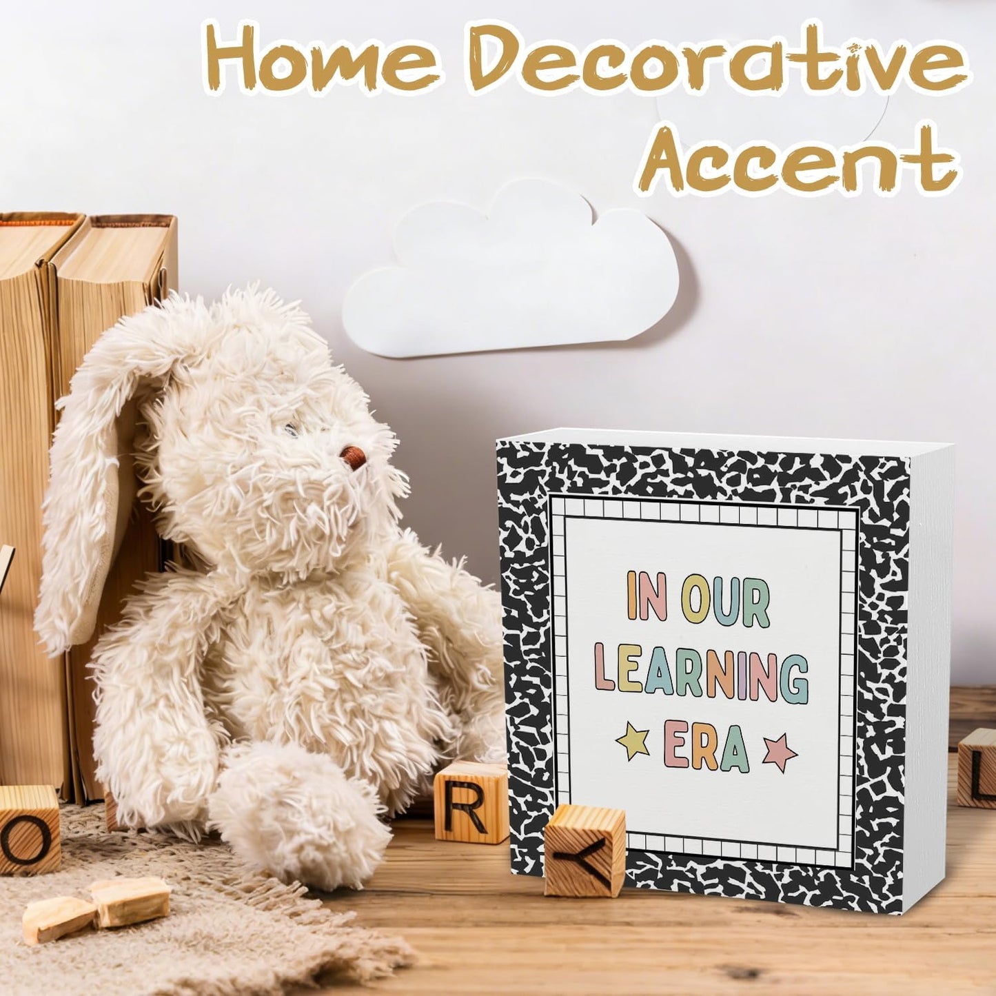 Classroom Wall Decor,Back to School Reading Woodne Box Sign In Our Learning Era Classroom Wood Sign Decor, Classroom Decorations，5x5 Inch