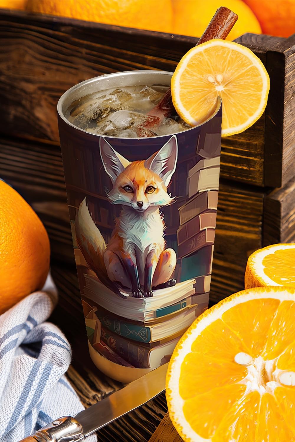 20oz Book Fox Tumbler, Librarian, Reading Gifts for Fox Lovers, Anniversary, Birthday Gifts, Coffee Tumbler for Women, Stainless Steel Double Wall Vacuum Insulated Coffee Mug, Travel Cup with Lid