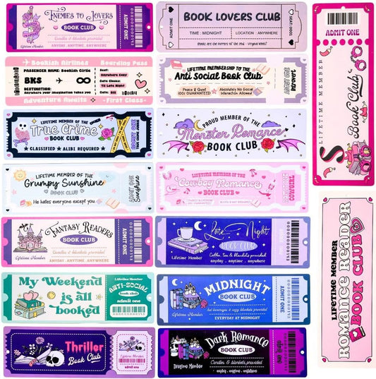 16PC Cute Bookmarks Set Funny Bookmark Sets for Women Bookish Page Markers Book Clubs Lovers Dark Romance Anti Social Fantasy Thriller True Crime Booktok Club Readers Accessories Supplies Gifts Bulk