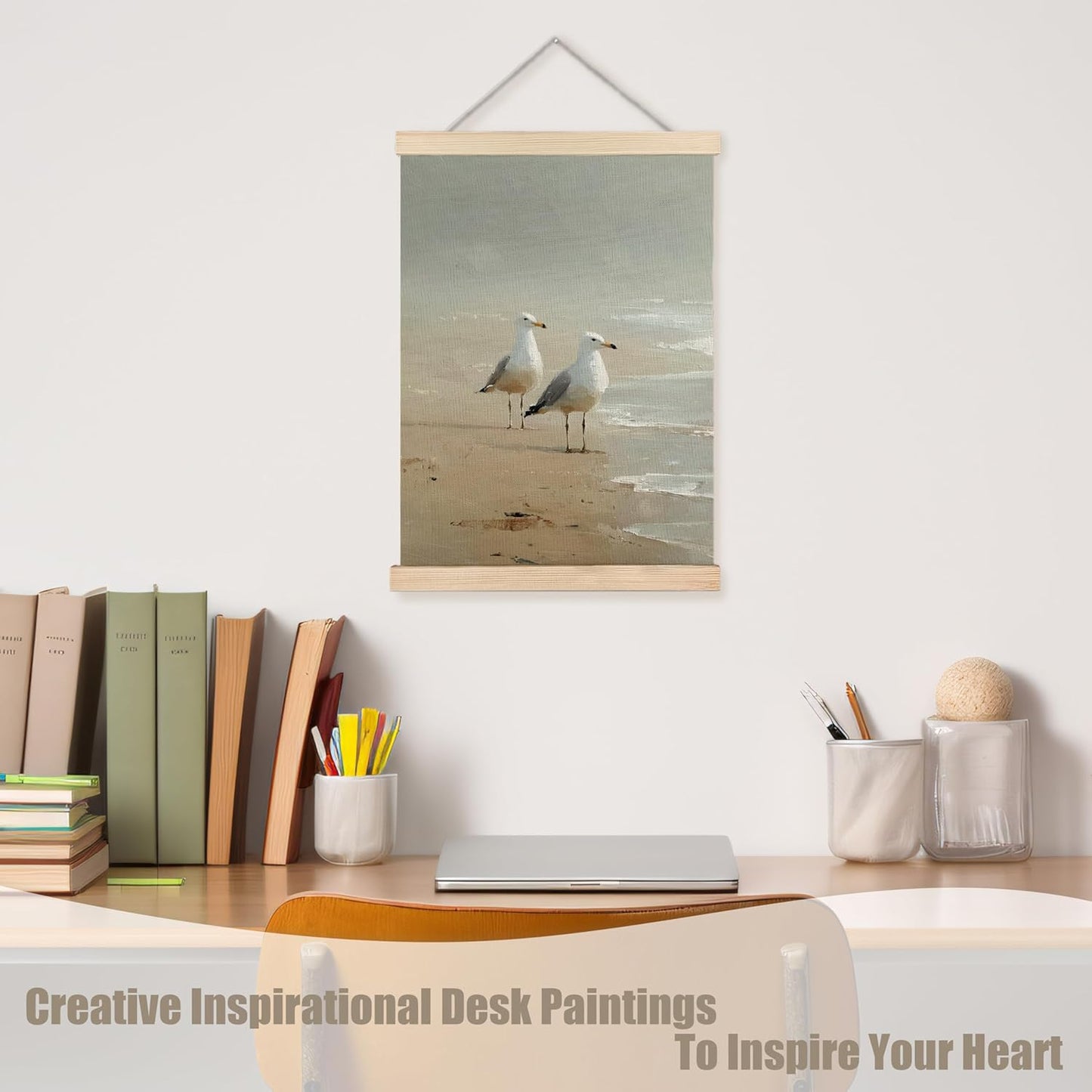 WUCHJ Coastal Beach Seagull Wall Art Poster 12x16 Inch, Beach House Decor, Ocean Seaside Piping Plover Coastal Hanging Wall Decor Canvas Prints for Home Bedroom Living Room