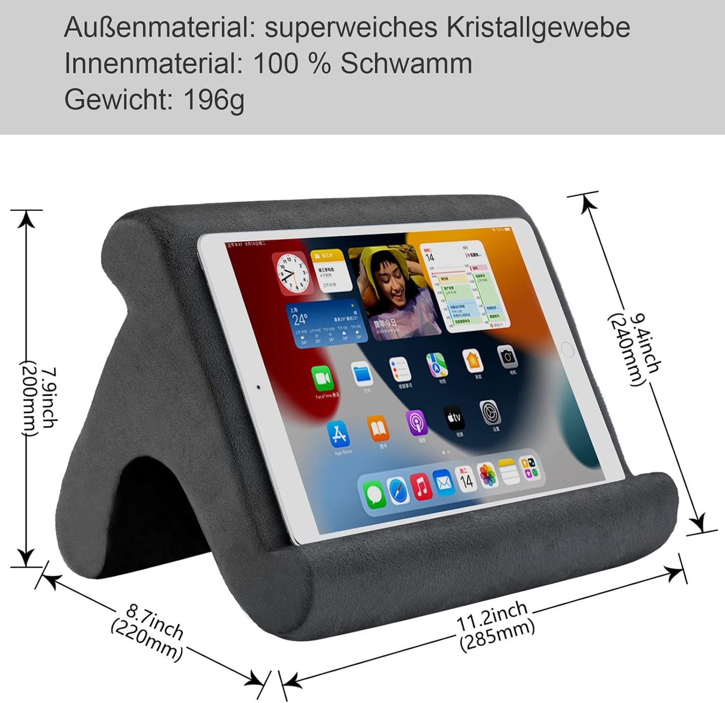 Tablet Pillow Stand - Holder & Dock for Bed with 3 Viewing Angles, Compatible with Tablets, Phones & iPad Pro 9.7, 10.5, 12.9 Air Mini 4, 3, Kindle, E-Reader & Books (Grey)