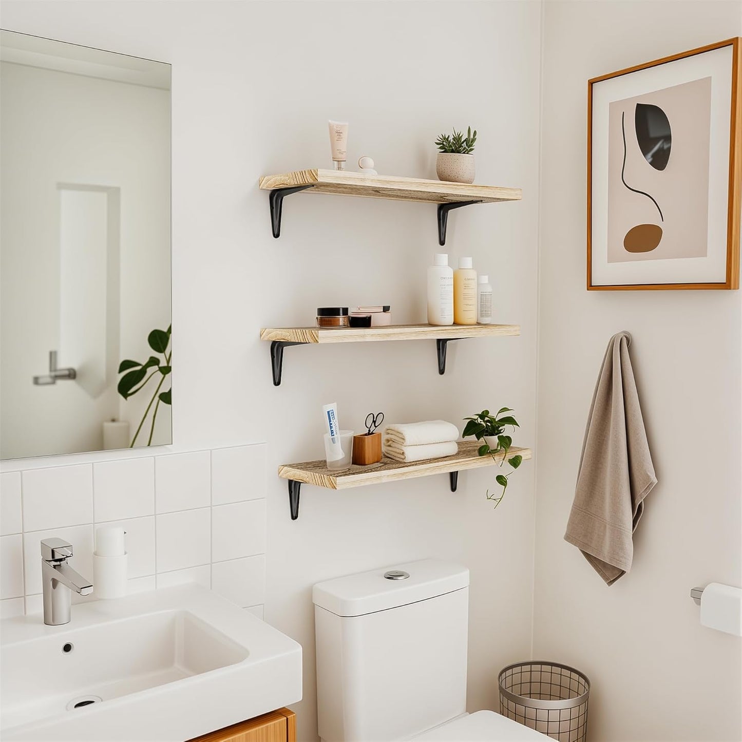 SKYSEN Floating Shelves for Wall Set of 6, 15.7in Wood Wall Shelf for Decor, Bathroom, Bedroom, Storage, Book,Kitchen, Living Room - Rustic Brown(fs-40-l)