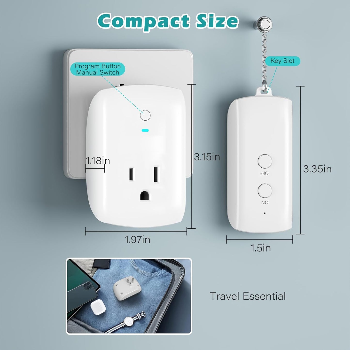 80 Ft Remote Control Outlet Plug On/Off Switch Kit, No WiFi Needed Wireless 3 Prong Power Light Switch, Long RF Range Low-Profile Compact for Lamps Fans Household Small Appliances Christmas-ETL-White