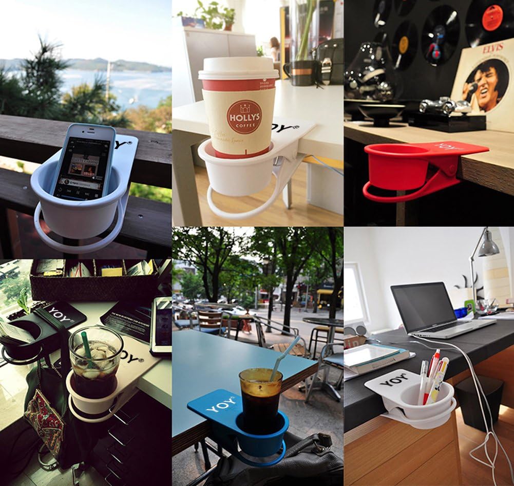 YOY Drink Cup Holder Clip - Table Desk Side Water Glass Beer Bottle Beverage Soda Coffee Mug Holder Cup Saucer Clip Design for Home Office, Black