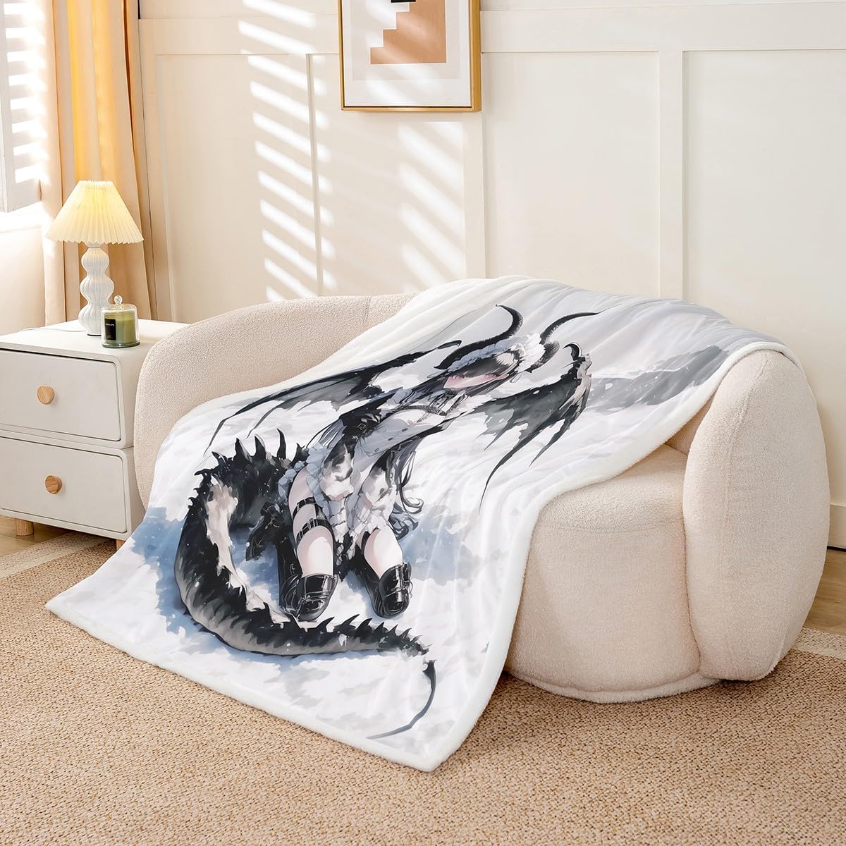 Erosebridal Anime Girl Fleece Blanket Twin Size, Japanese Anime Sherpa Blanket for Kids Girls Teens Women, Cartoon Girl Fuzzy Plush Throw Japanese Animation Sci Fi Style Decor for Sofa Couch
