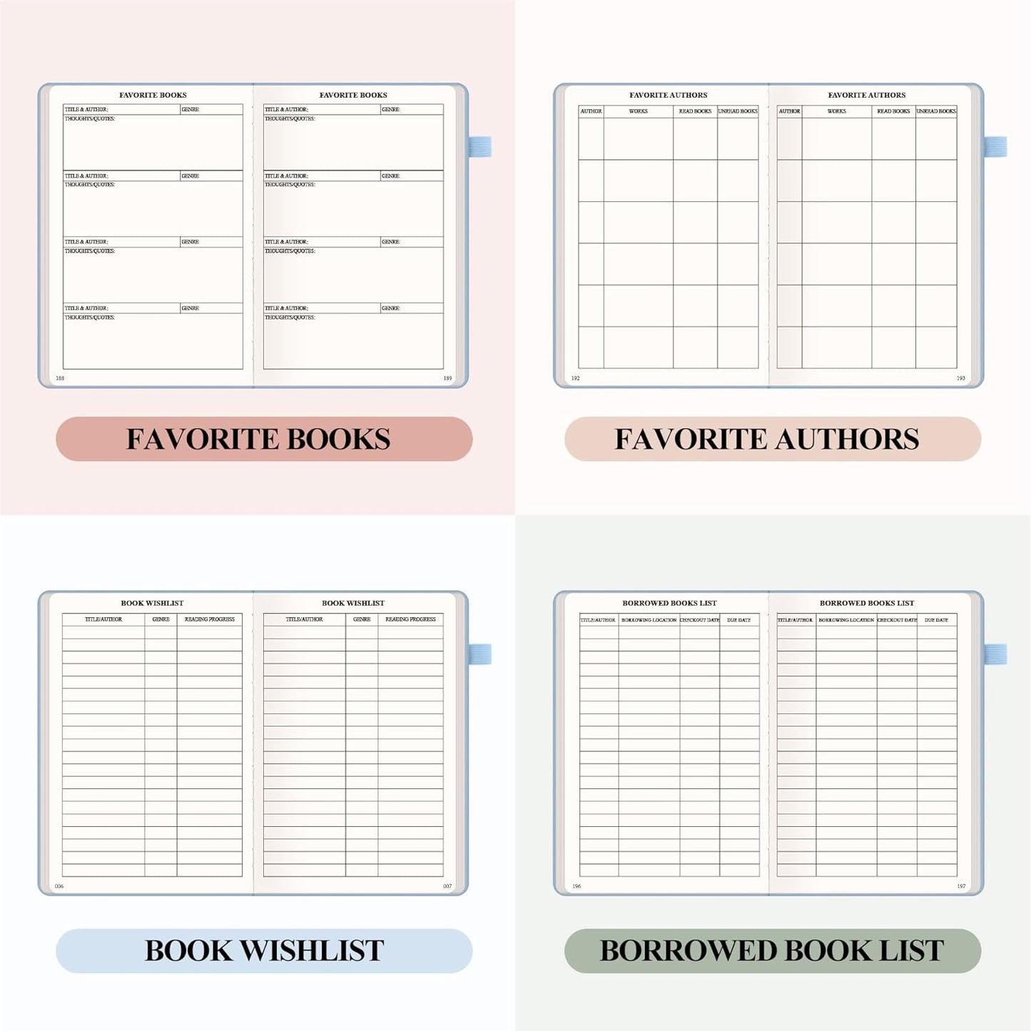 AKONEGE Reading Journal for Book Tracking - PU Leather Book Journal Reading Log with 80 Reviews for Readers, Accessories with Sticky Tabs, Pen Holder, Ribbon Bookmarks, 5.6" x 8.3", Light Blue