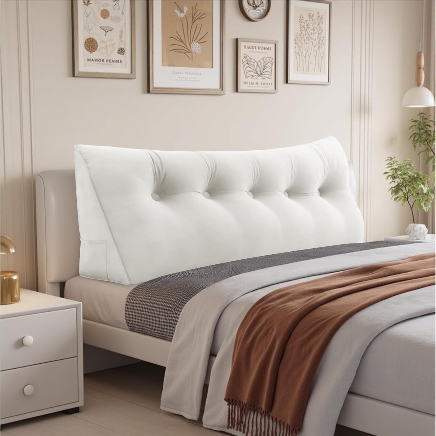 Headboard Wedge Pillow,Queen Bed Wedge Pillow for Headboard,Backrest Pillow for Beds,Reading Pillows for Sitting in Beds Adult,Bolster Pillow for Bed with Removable Cover(White,Size:60x8x20