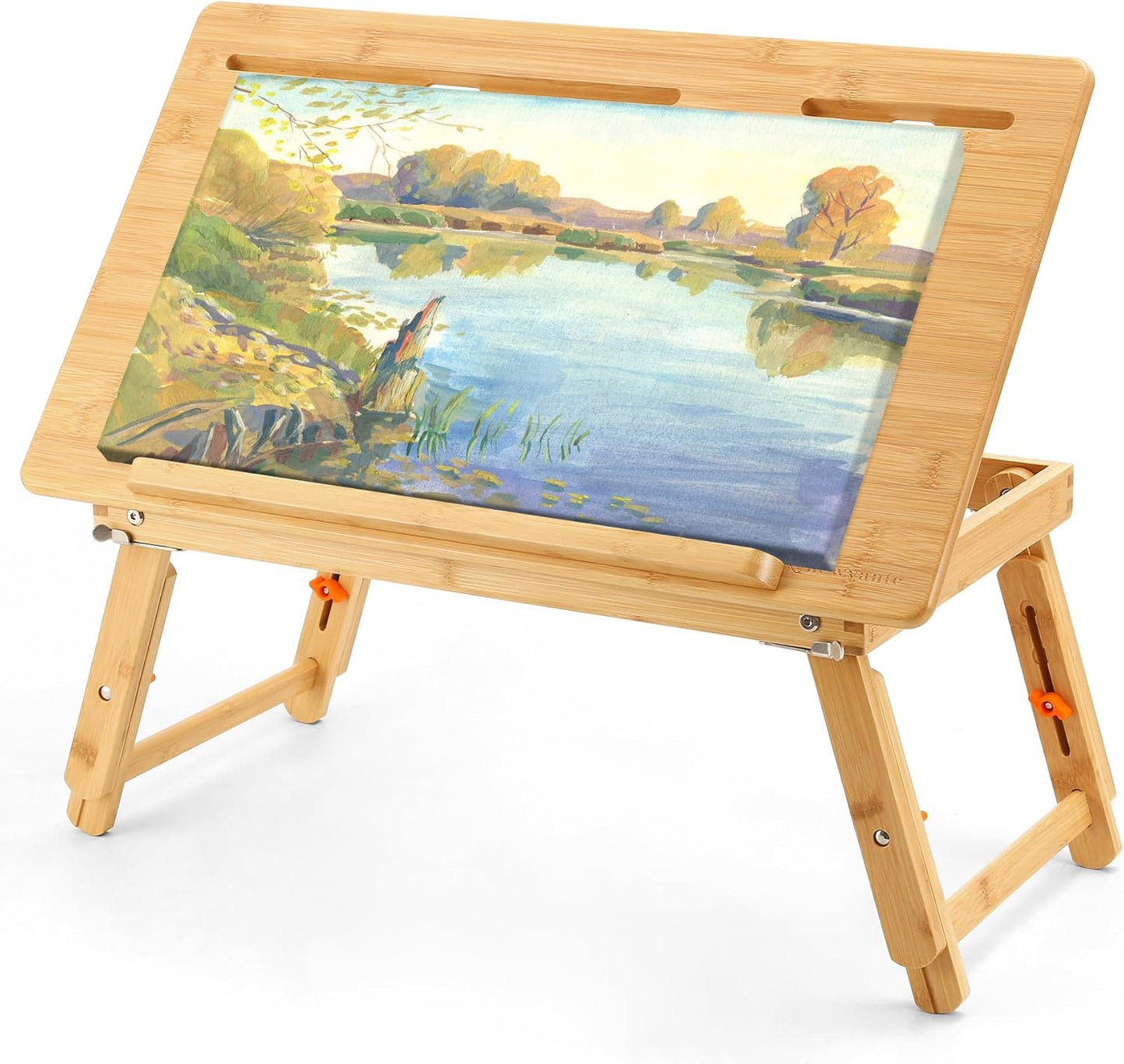 Nnewvante Drafting Table Bamboo Tabletop Easel Foldable Drawing Desk with Adjustable Height & Angle Drawing Board with Tablet and Phone Slots for Painting, Reading, Writing