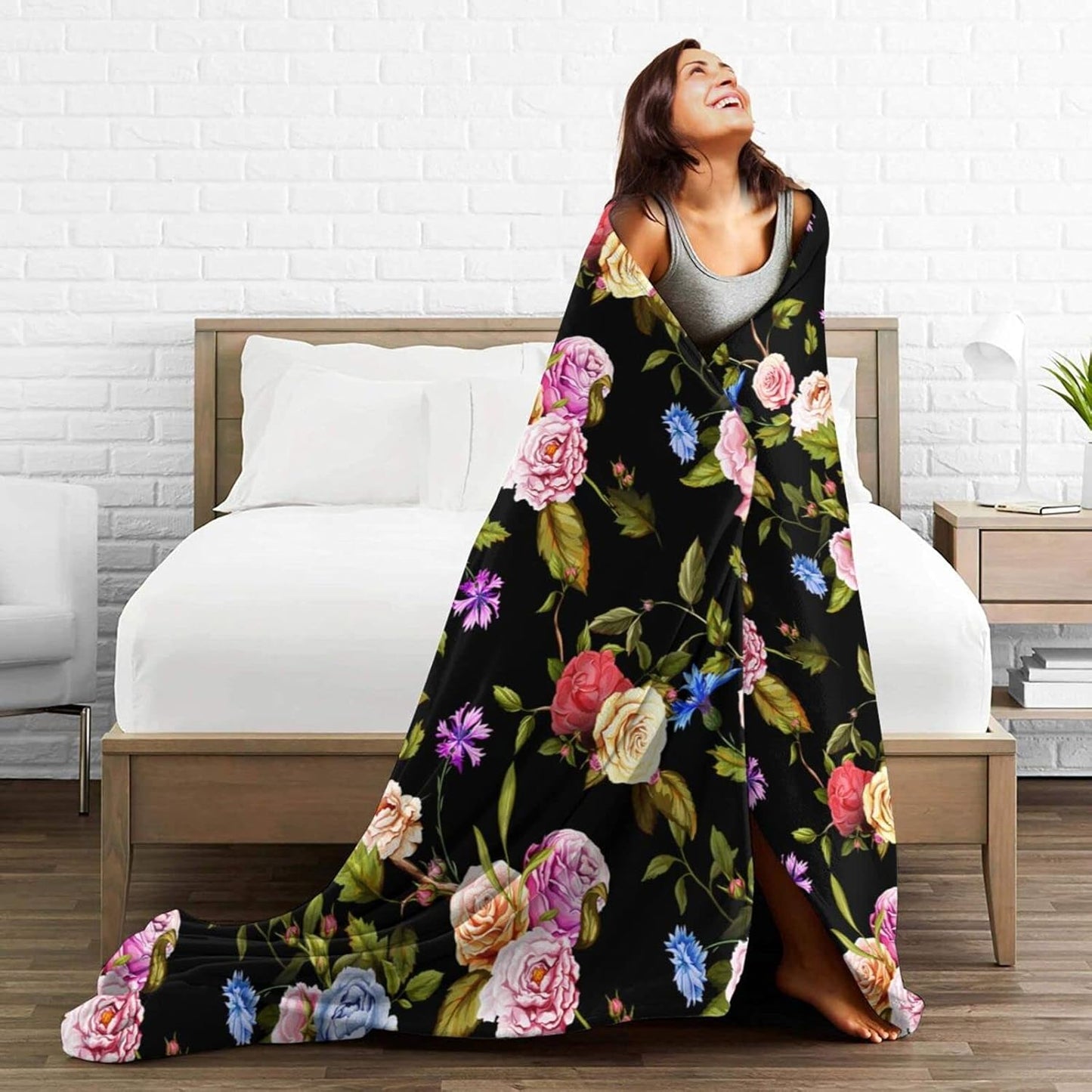 Colorful Peony Flowers Print Fleece Throw Blanket Ultra Soft Cozy Decorative Flannel Blanket All Season for Home Couch Bed Chair Travel 80x60in
