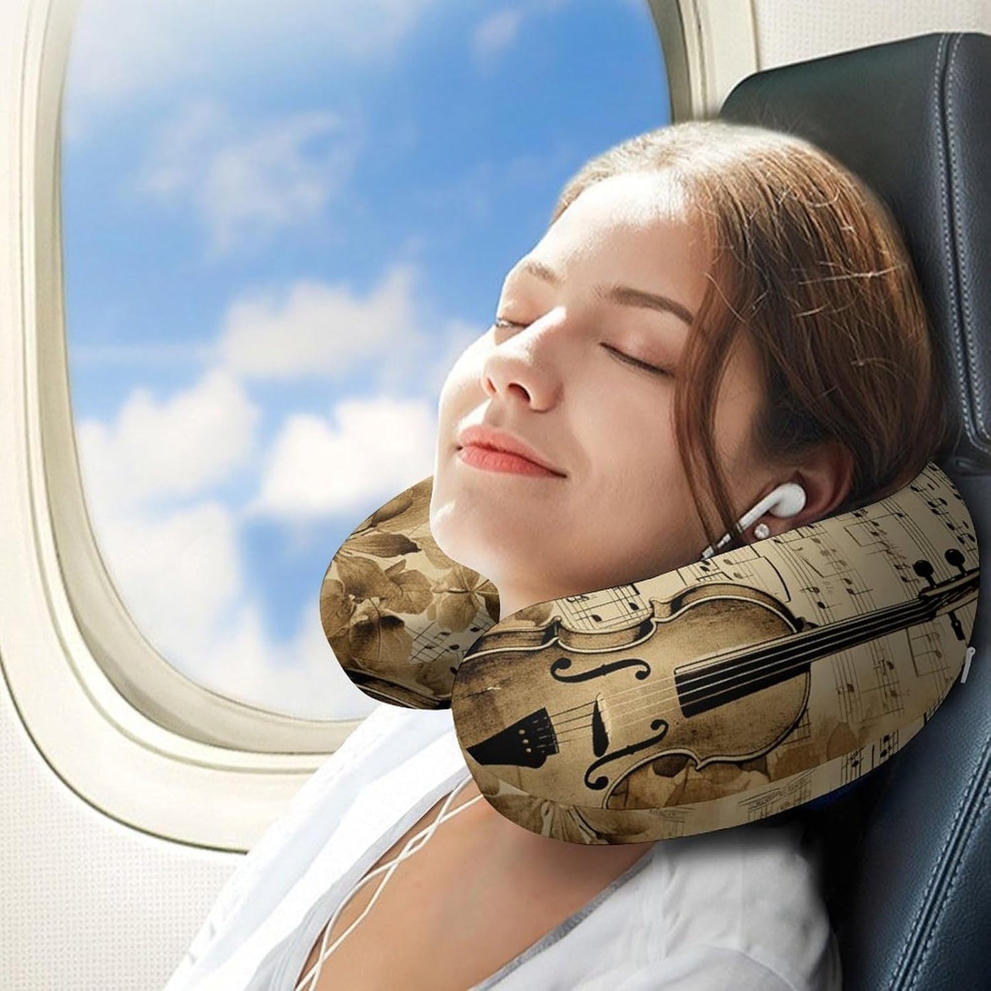 Music Notes on Old Paper Neck Pillow Memory Foam U Shaped Pillows Portable Pillows for Shoulder Travel Head Support Pillow with Concealed Zipper for Airplane Car Home Office