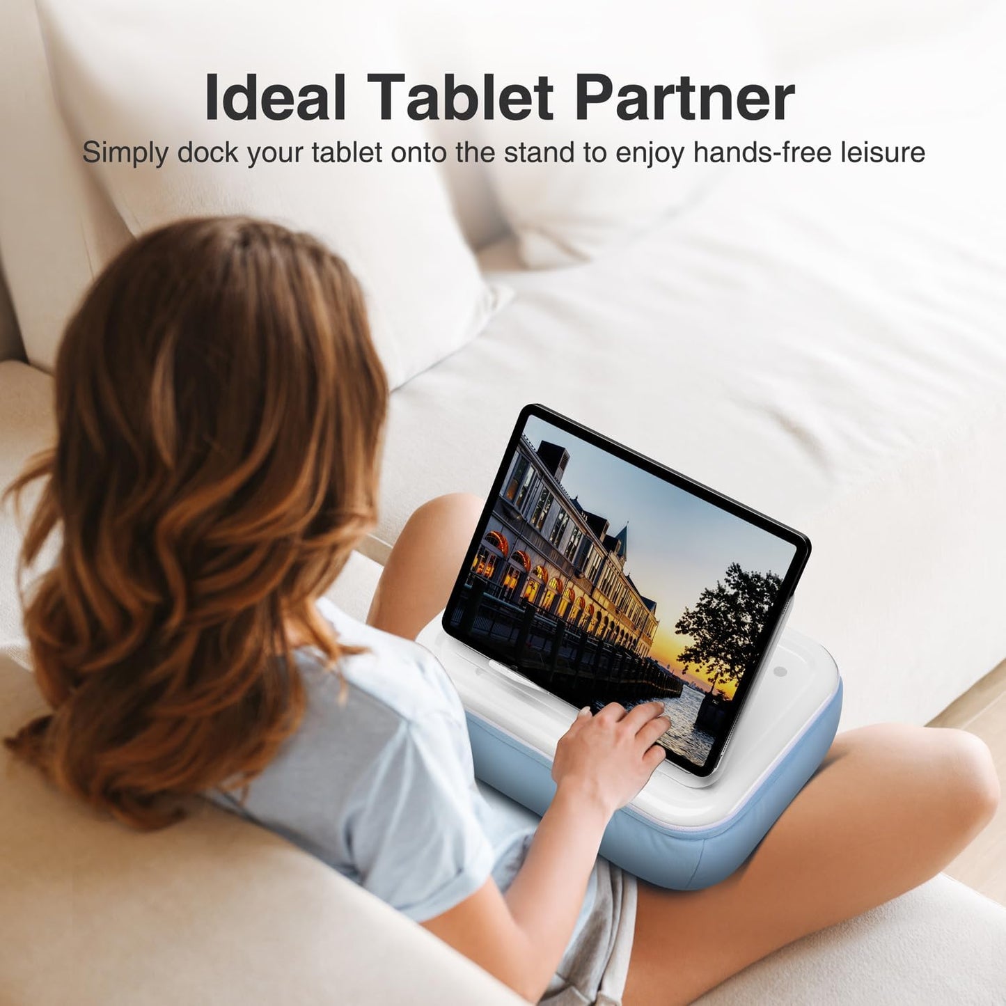 elitehood Tablet Pillow Stand, Foldable iPad Stand for Lap, Adjustable Book Bed Holder for Reading, Pillow Pad for 4.7"-15.6" Tablets, iPad Pro 11, 13, Air, Kindle, Galaxy Tab, Books, Blue