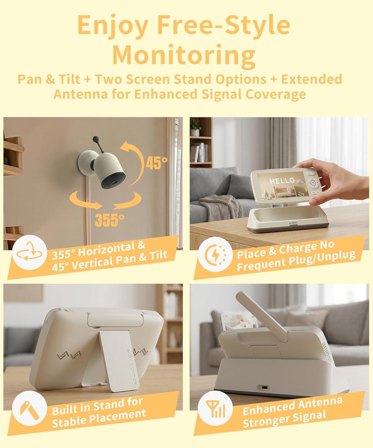 Smart Baby Monitor with Camera and Audio WiFi & No-WiFi Modes AI Cry Detection Night Vision 1080p FHD Camera and 5" Large Screen Two-Way Talk 1000ft Range Smart Alert Easy Setup for New Parents
