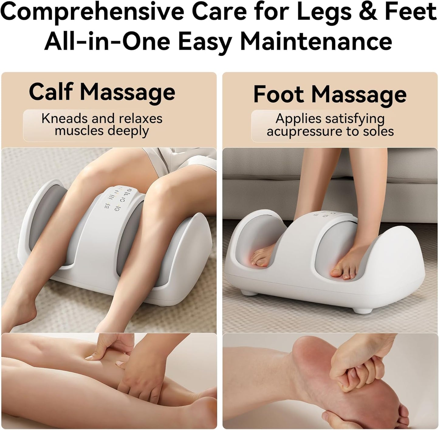 Foot and Calf Massager with Heat, Cloud Foot Massager for Neuropathy, Plantar Fasciitis and Circulation, Shiatsu Foot Massager Machine with Massage Roller for Pain Relief, Gifts for Women/Men