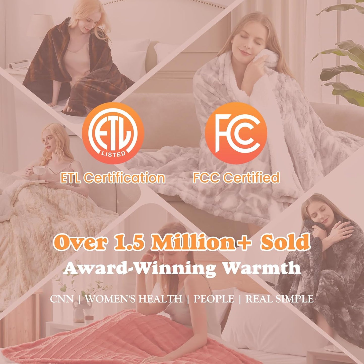 Heated Throw Blanket Faux Fur & Sherpa, Safe Electric Blanket ETL & FCC Certified, Soft Warm 6 Heating Levels & 4 Hours Auto-Off, Machine Washable, 50"x60" Light Grey & White Pattern