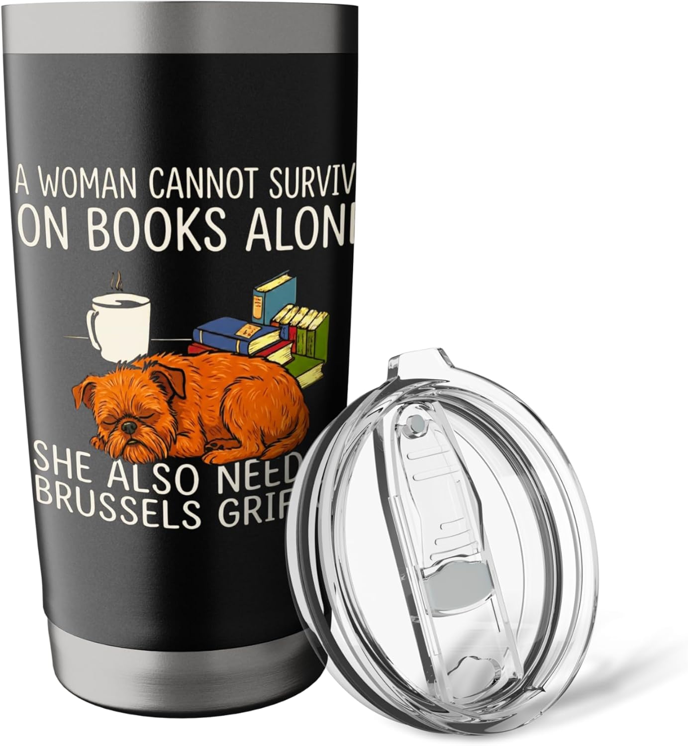 Books Coffee Brussels Griffon Funny Dog Lover Stainless Steel Insulated Tumbler