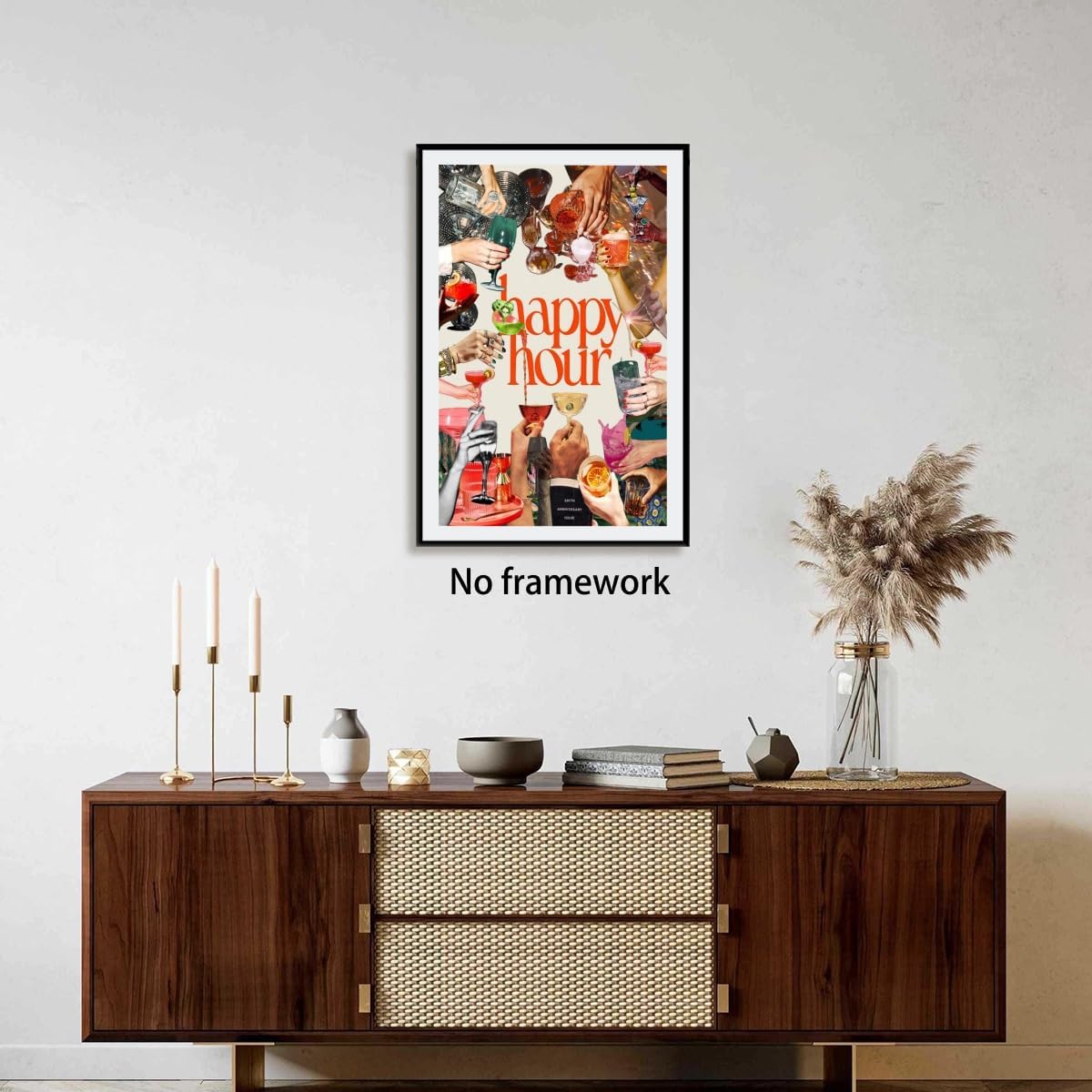 Cocktail Happy Hour Wall Art Retro Martini Posters Bar Art Canvas Print Vintage Kitchen Decor Disco Ball Poster Fun Party Decor Sign Pictures for Bar Cart Dining Room 12x18inch Unframed