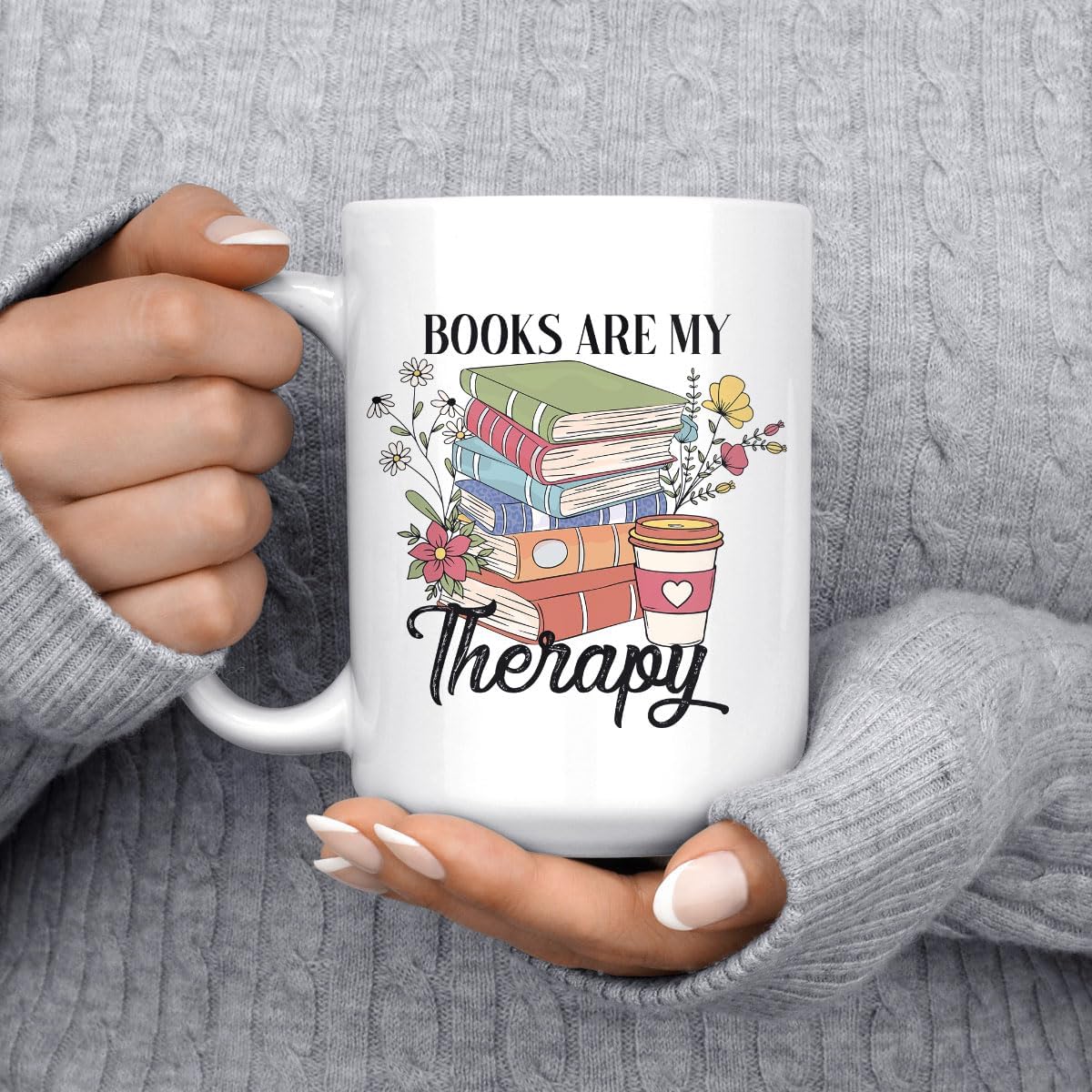 15 oz Custom Name Books Are My Therapy Mug Ceramic Book Reading Lover Gift Idea