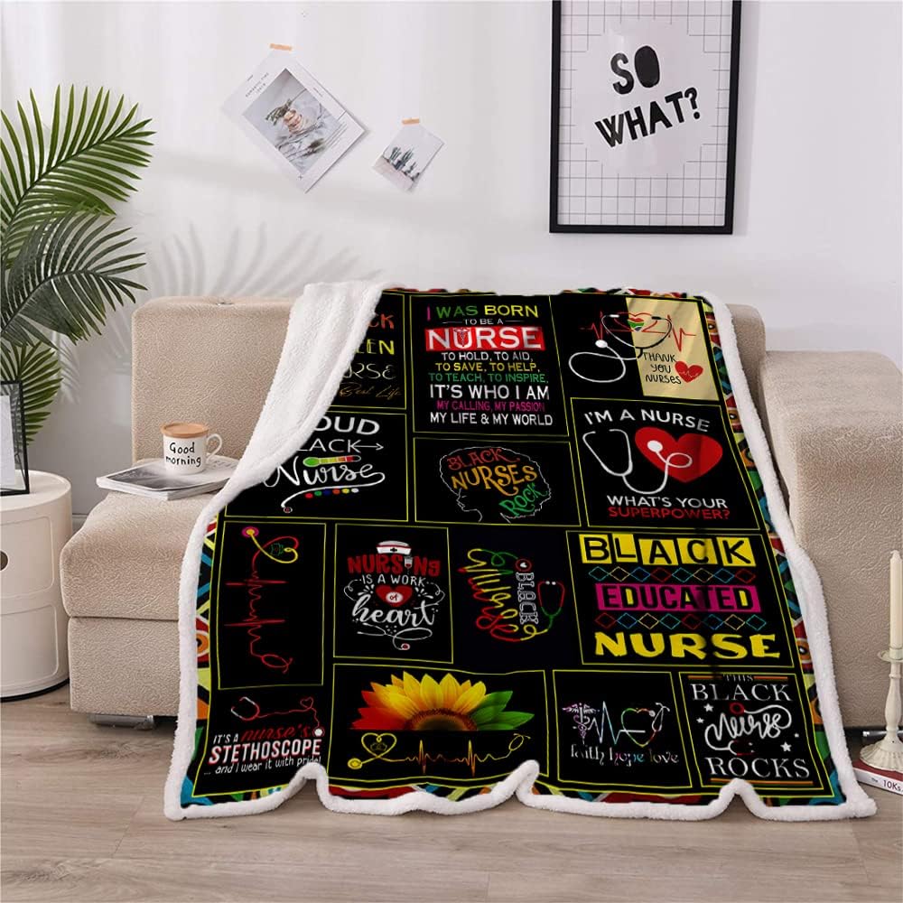 Nurse Gifts Throw Blanket - Soft Fluffy Sherpa Warm for Bed, Office & Couch (60"x80")