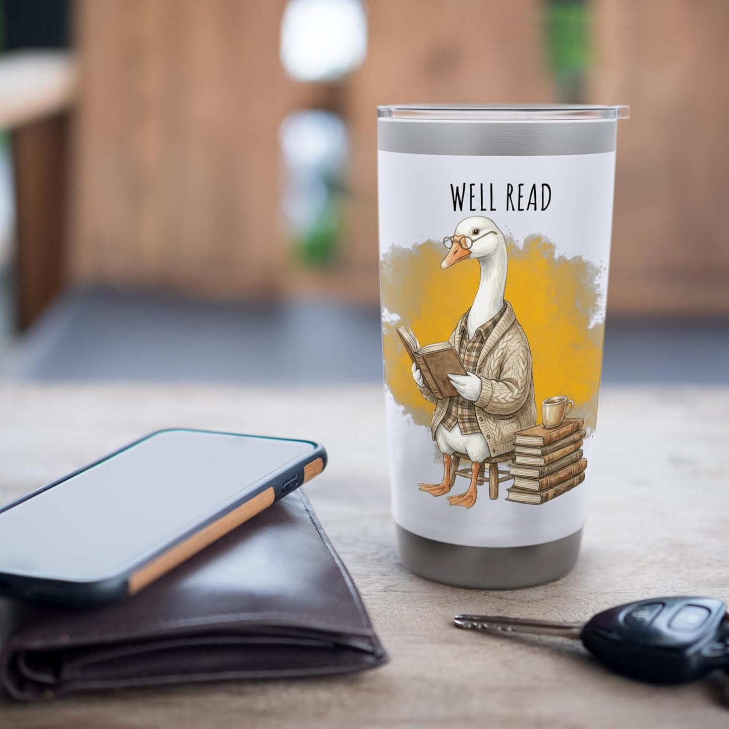 Well Read Goose Funny Book Lover Librarian Reading Books Stainless Steel Insulated Tumbler
