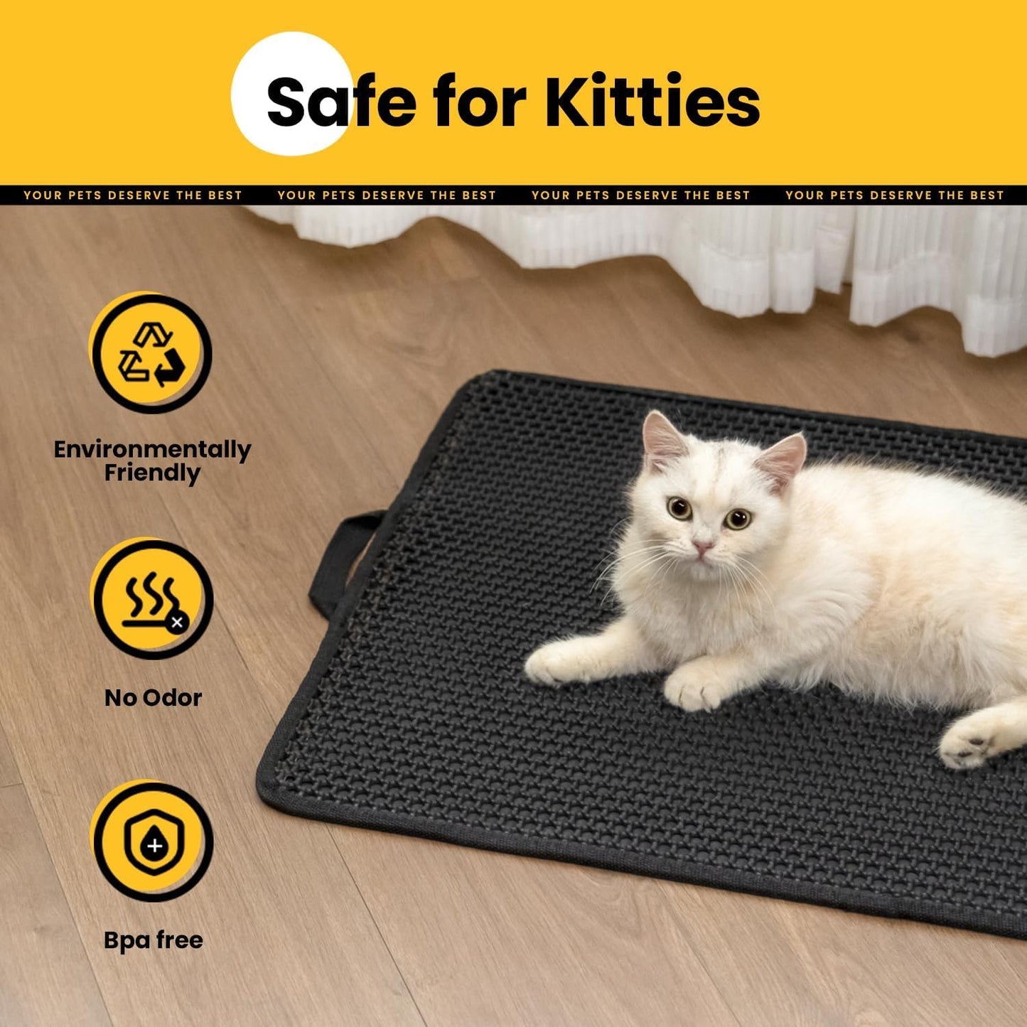 Cat Litter Mat Litter Box Mat, EVA Honeycomb Double Layer Design, Urine & Waterproof, Scatter Control Kitty Litter Mat, Less Waste, Easier To Clean,Washable, Black