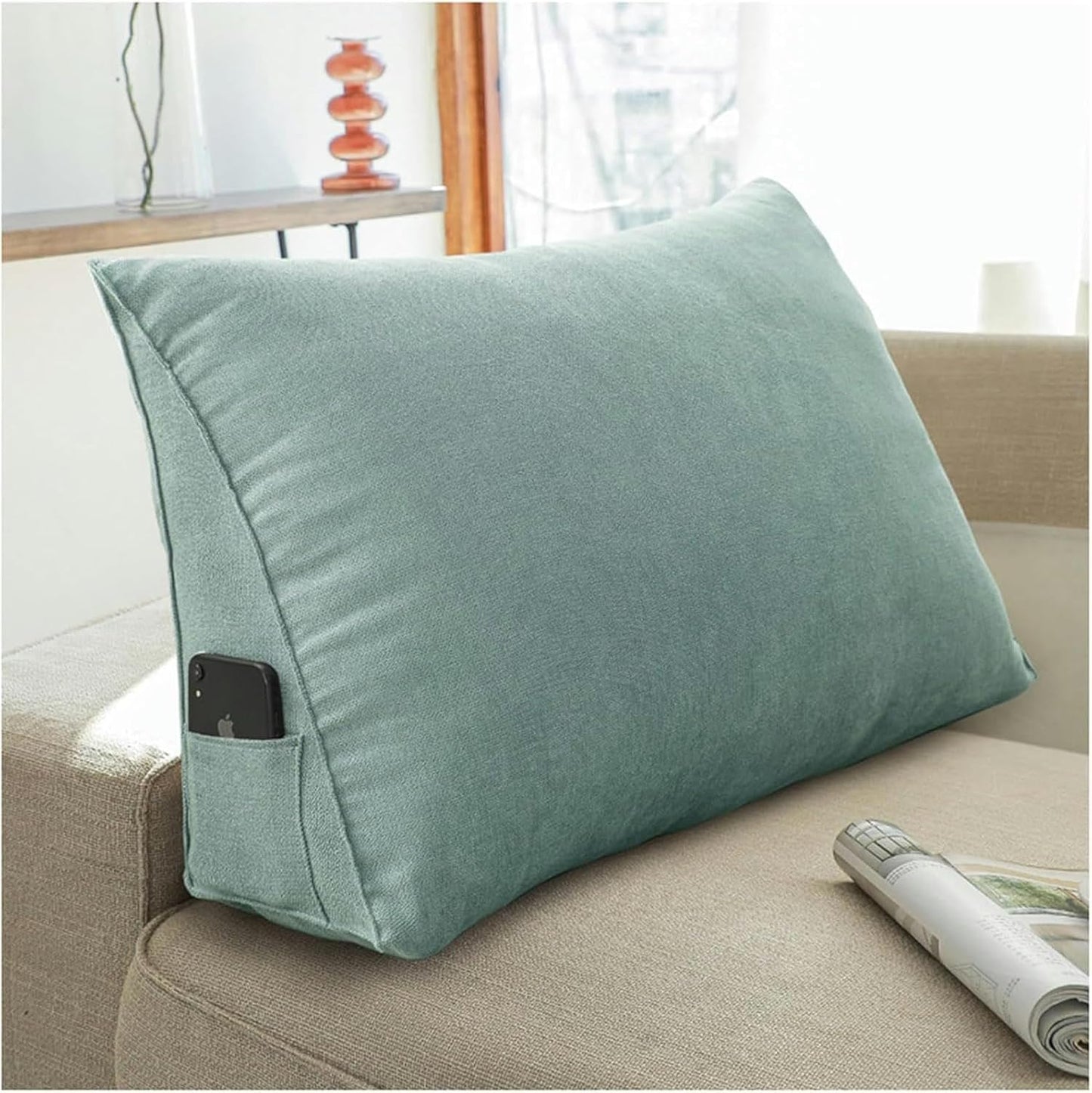 Wedge Pillow Triangular Lumbar Support Cushion for Bed Headboard Sofa, Back Positioning Backrest, Soft Reading Pillow with Removable Washable Cover,Claret,60x20x50cm