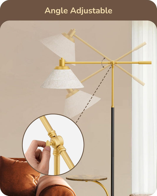 EDISHINE 68" Arc Floor Lamp with Table, Vintage Standing Lamp for Living Room with Tray, Height Adjustable, 5 Color Temperatures LED Bulb Included, Beige Shade, for Bedroom Office, Wood Grain