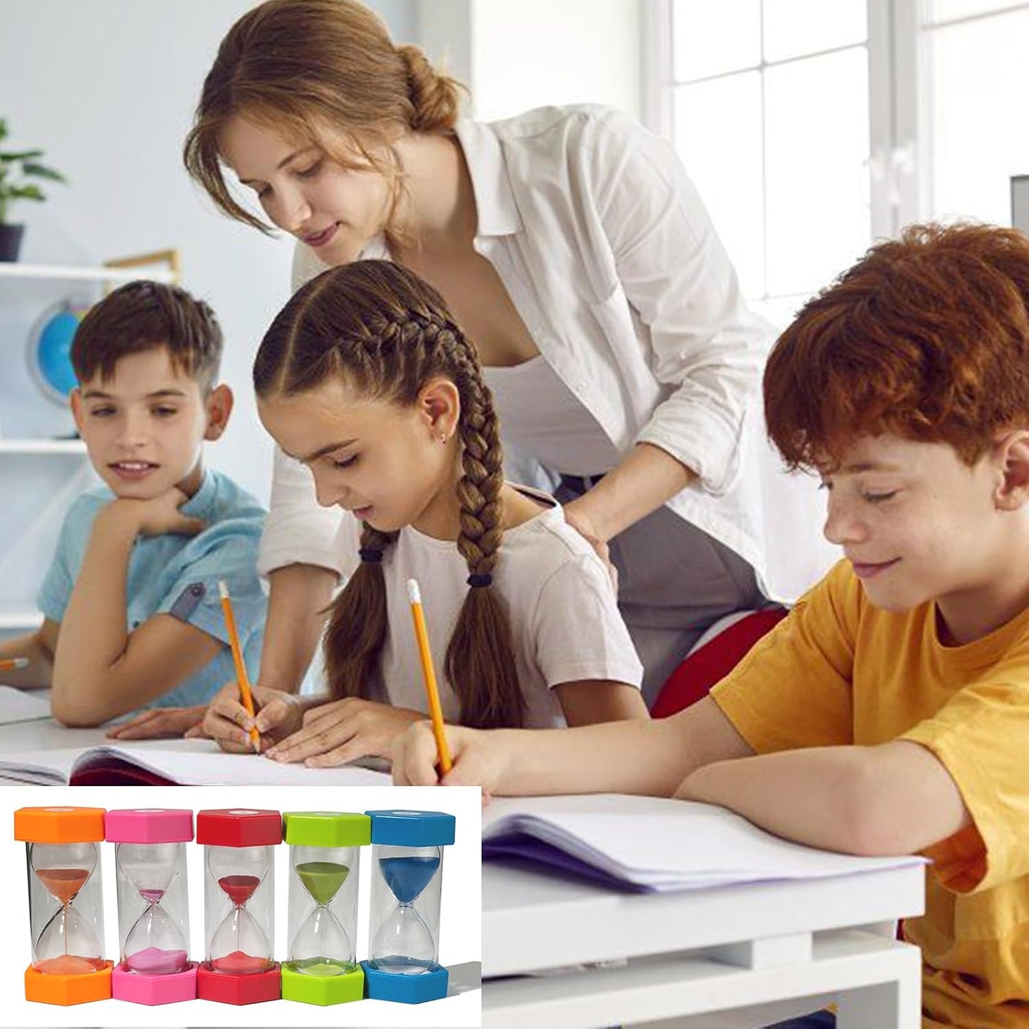 Hexagonal Sand Timer Set,8-Pack 2 to 30 Minute Colorful Plastic Hourglass for Kids Time Management,Classroom&Teachers,Durable Visual&Desk Decor Tool for Home Office