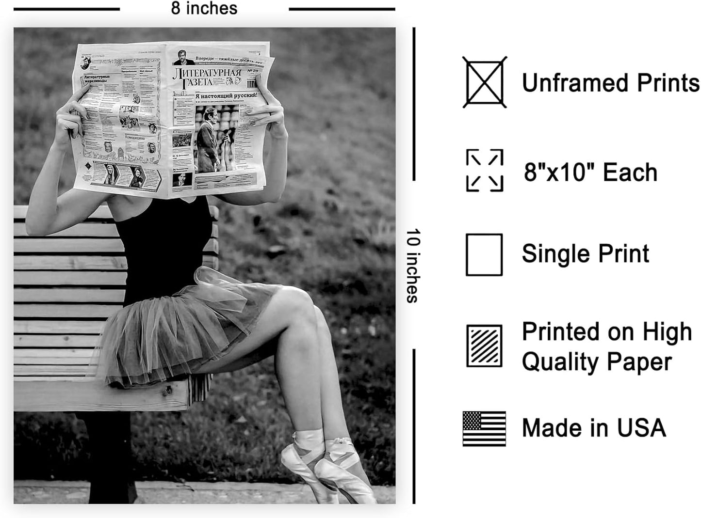 Poster Master Ballet Dancer Reading Newspaper Poster - Ballerina Print - Dance Art - Black and White Illustration - Photography Print - Chic Girl's Bedroom or Office Decor - 8x10 UNFRAMED Wall Decor