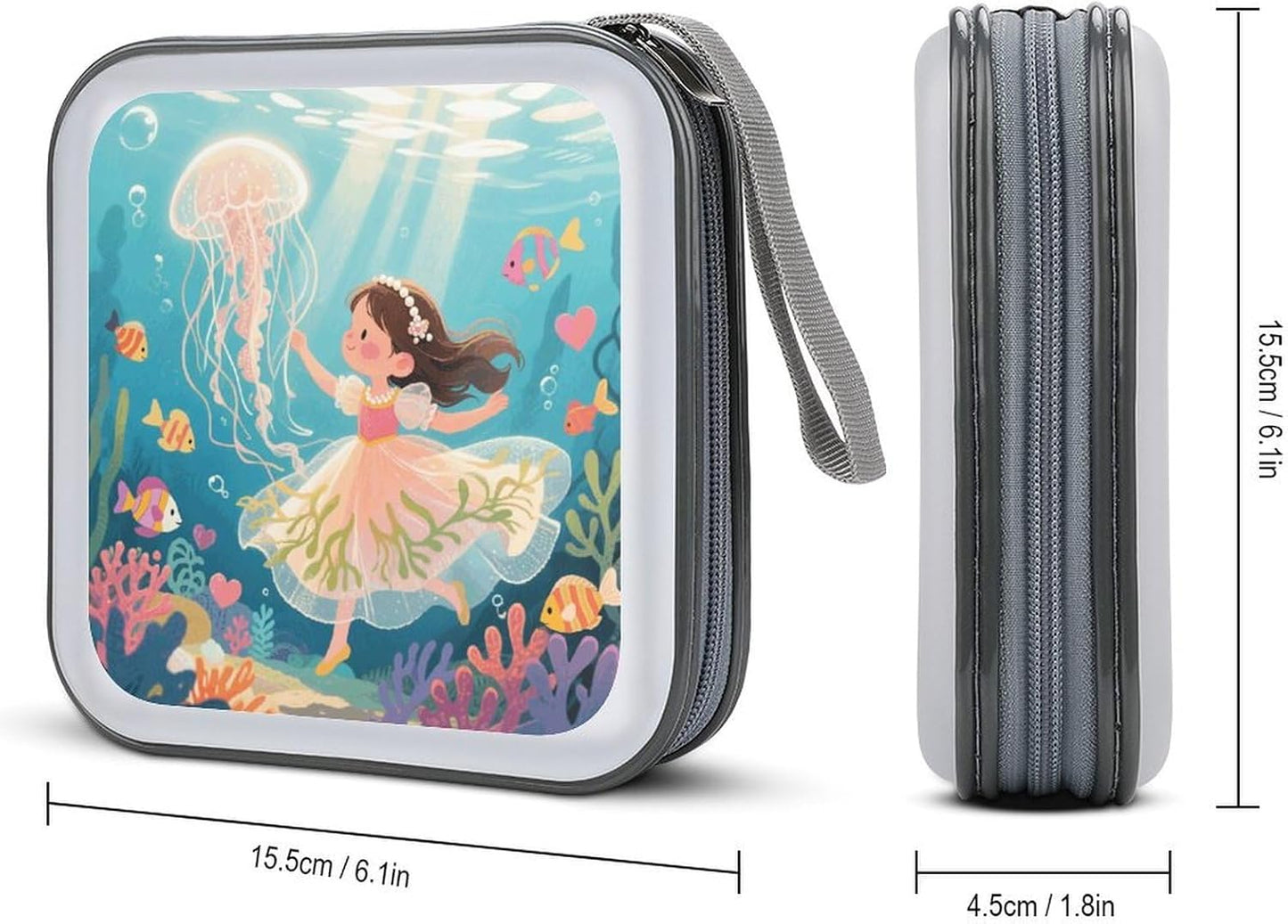 Jellyfish in The Ocean CD Case Portable Zipper CD Case 40 Capacity Hard Plastic DVD Cases Holder Large Storage Disc Wallet Bag for Car Home Travel DVD Collection Bag