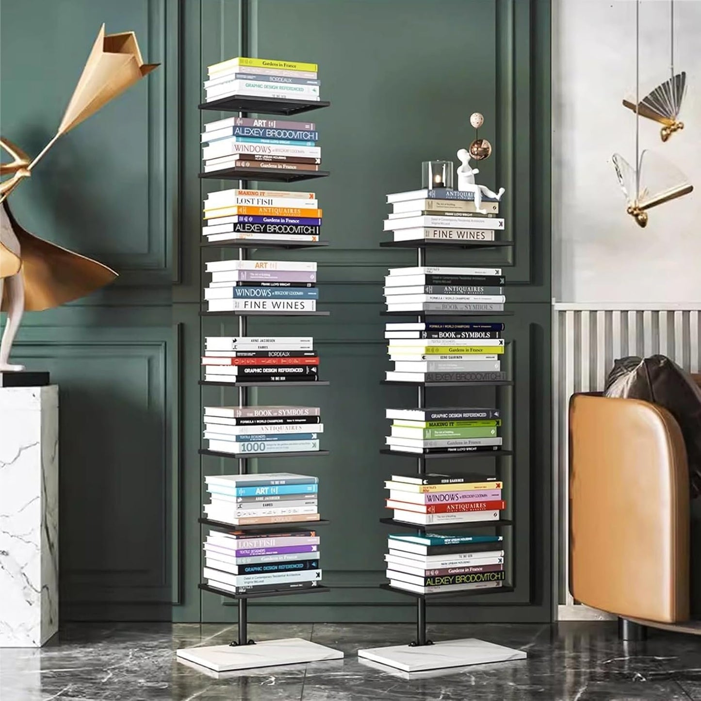 Modern 6-Tier Vertical Bookshelf Tower, Free Standing Narrow Bookcase with Open Shelves, Space-Saving Floor-to-Wall Storage for Living Room, Bedroom, Office (Black)