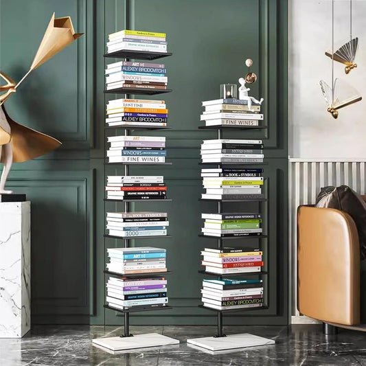 Modern 6-Tier Vertical Bookshelf Tower, Free Standing Narrow Bookcase with Open Shelves, Space-Saving Floor-to-Wall Storage for Living Room, Bedroom, Office (Black)
