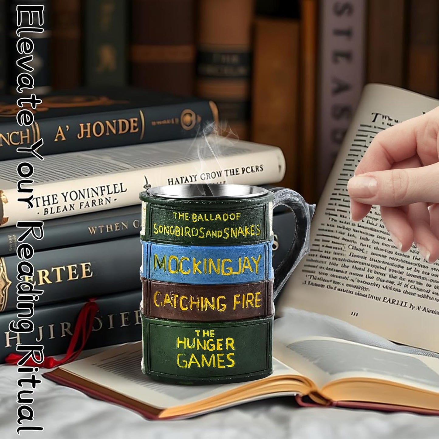 Literary Stacked Mug – 3D Book Spine Fantasy Novel Coffee Mug, Classic Adventure Fiction Inspired Drinkware for Book Lovers, 13.5 Ounces