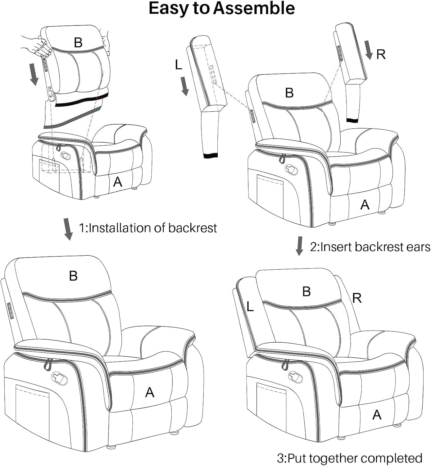 Massage Recliner Chair with Heat 39" Wide Manual Reclining Ergonomic Lounge Chairs Overstuffed Wall Hugger Recliners for Living Room Bedroom Meeting(Black)