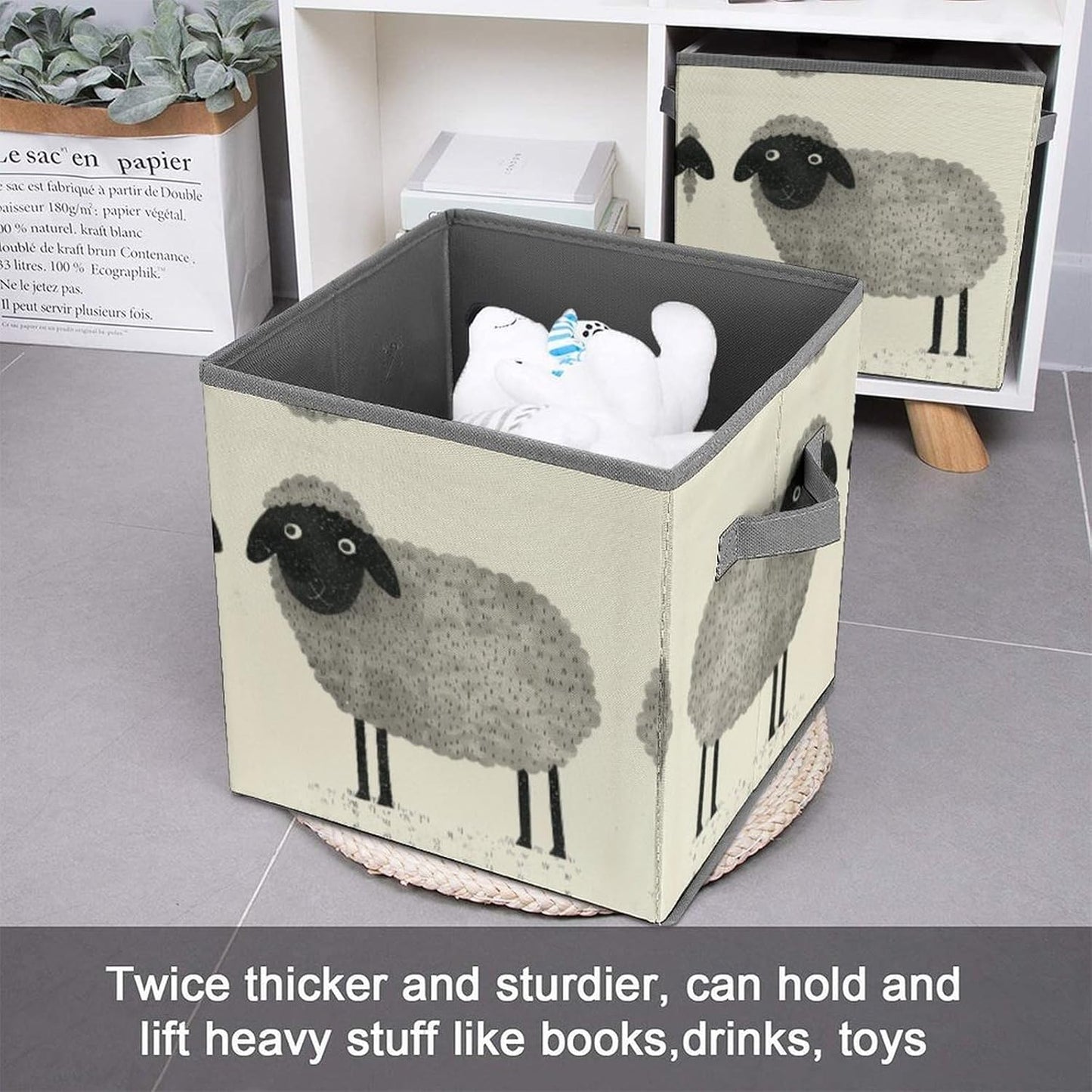 Sheep Storage Bins with Handles Fashion Large Storage Cubes Sturdy Foldable Storage Boxes Space-Saving Storage Baskets for Home Office Clothes Closet Organizers