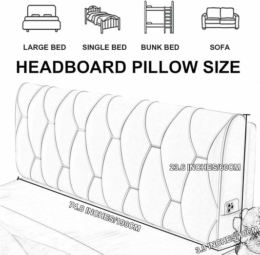 Large Headboard Pillow,Wall Mounted Rectangle Headboard Reading Pillow,Wedge Pillowboard Headboard Lumbar Upholstered Bed Backrest Bedside Cushion,Black,Straps/71x23x4In