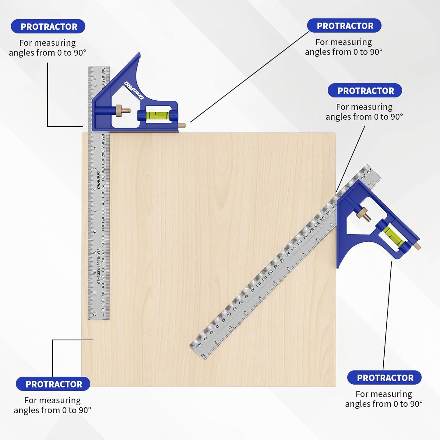 Combination Square Woodworking Ruler Tools, 7inch Carpenter Square Wood Working Tools and Accessories, 12inch Square Ruler, Includes 2-in-1 Carpentry Pencil, Protractor Angle Machinist Tool