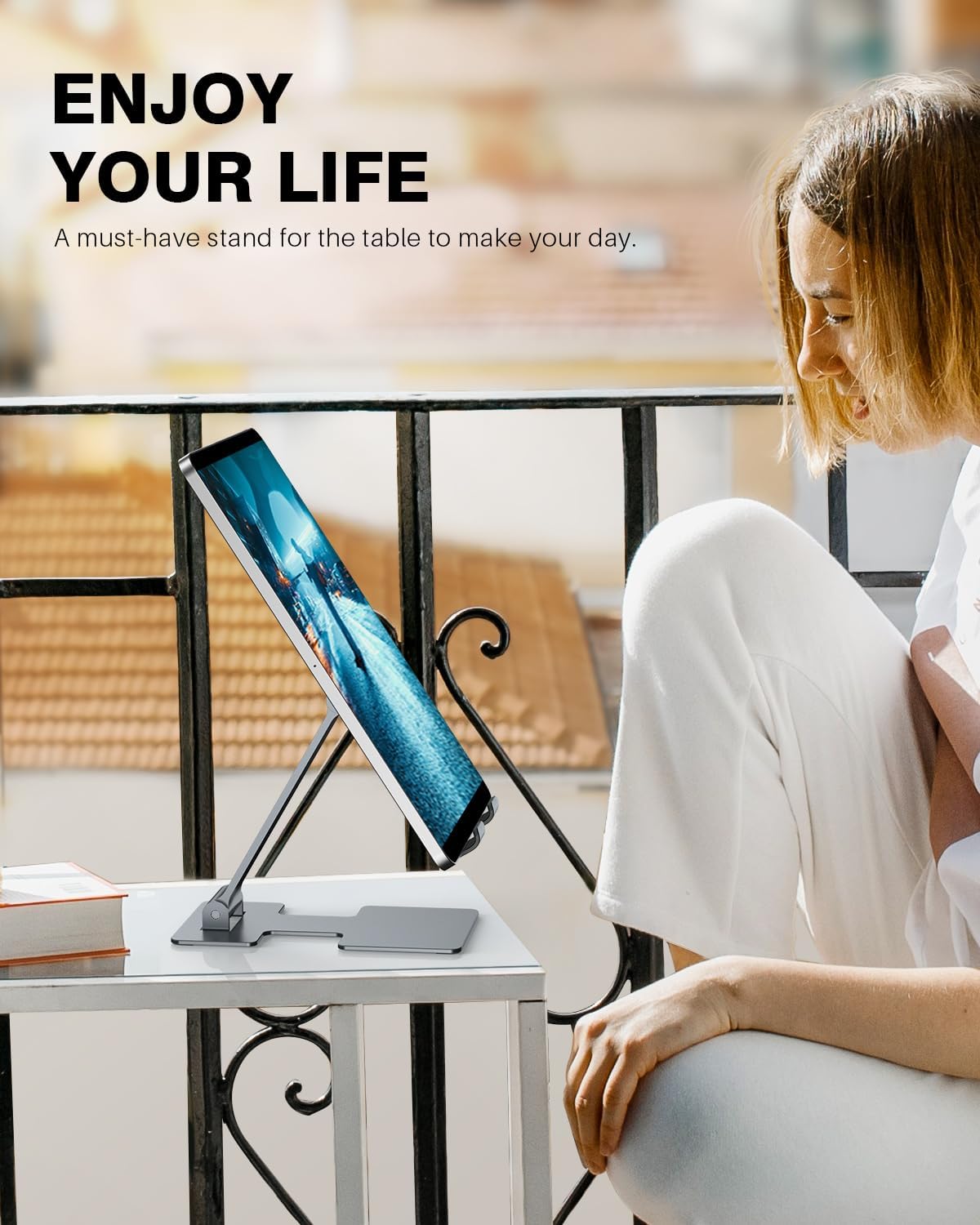 Anozer Tablet Stand,Adjustable Tablet Holder for Desk,Foldable for iPad Stand Dock Holder for iPad Air 5/4/Mini 6/Mini 5/10.2/Pro 12.9/Pro 11,Portable Monitor,Surface (4-13 inch)-Grey