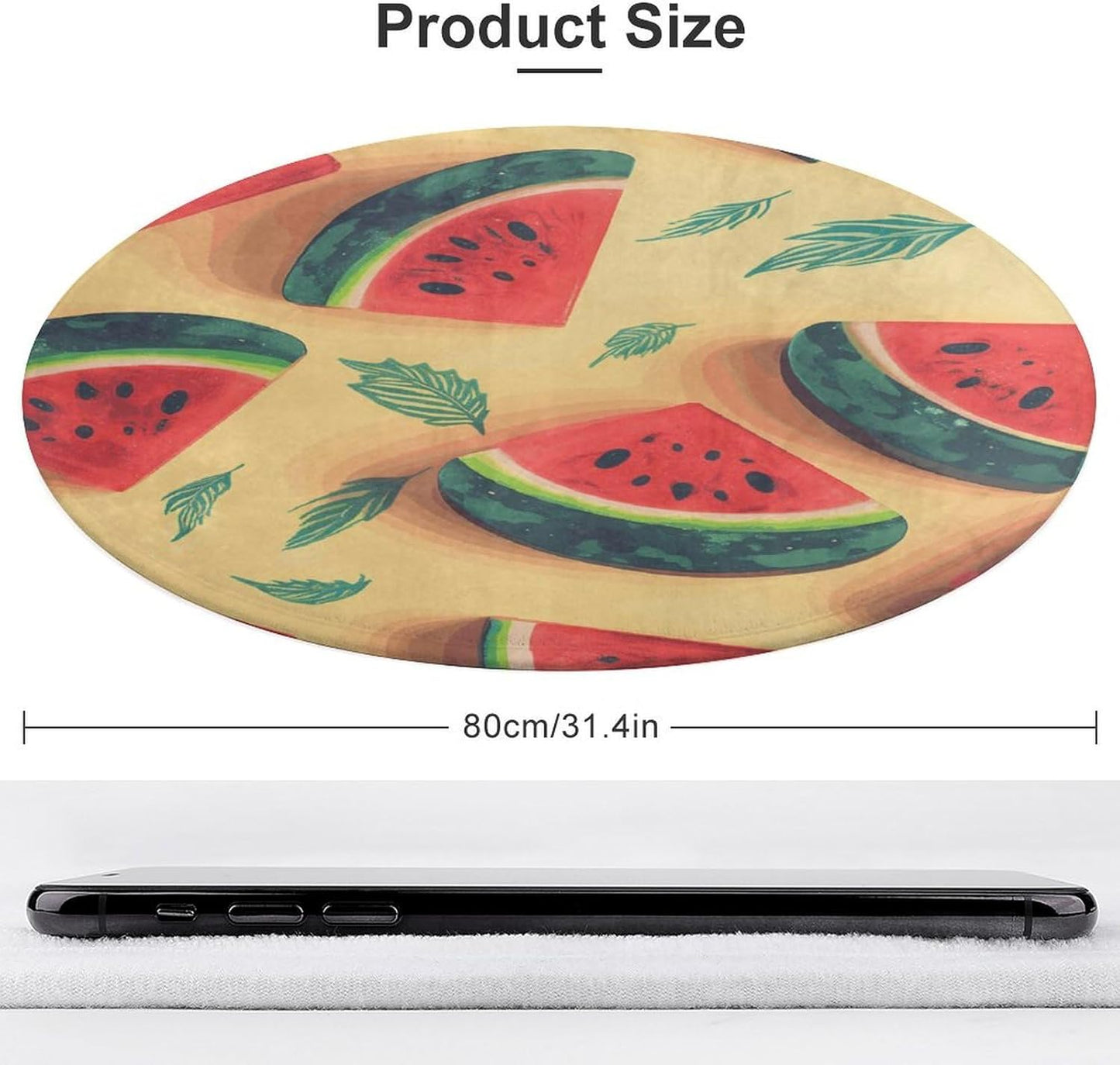 Summer Watermelon Circle Rug Retro Luxury Coral Velvet Floor Mat Non Slip Soft Indoor Floor Carpet Comfy Thickened Area Rugs Modern Aesthetic Minimalist Carpets for Home Decor