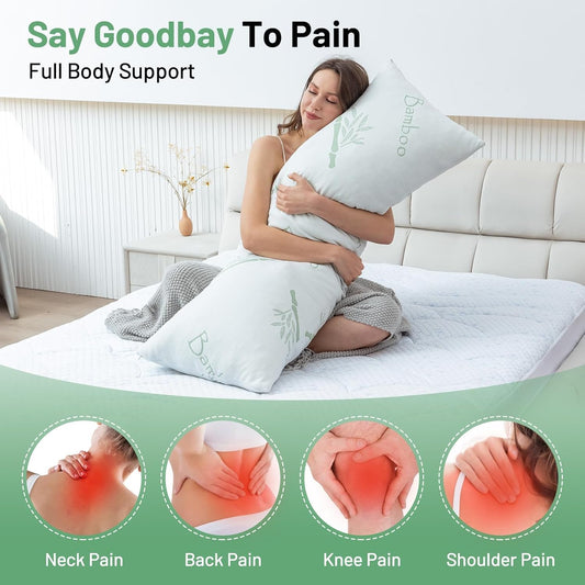 Body Pillow for Adults, Memory Foam Long Pillow for Side Sleeper, Fluffy and Firm Full Body Pillow with Removable Pillowcase,Adjustable Filling,20×54 Inch,Green