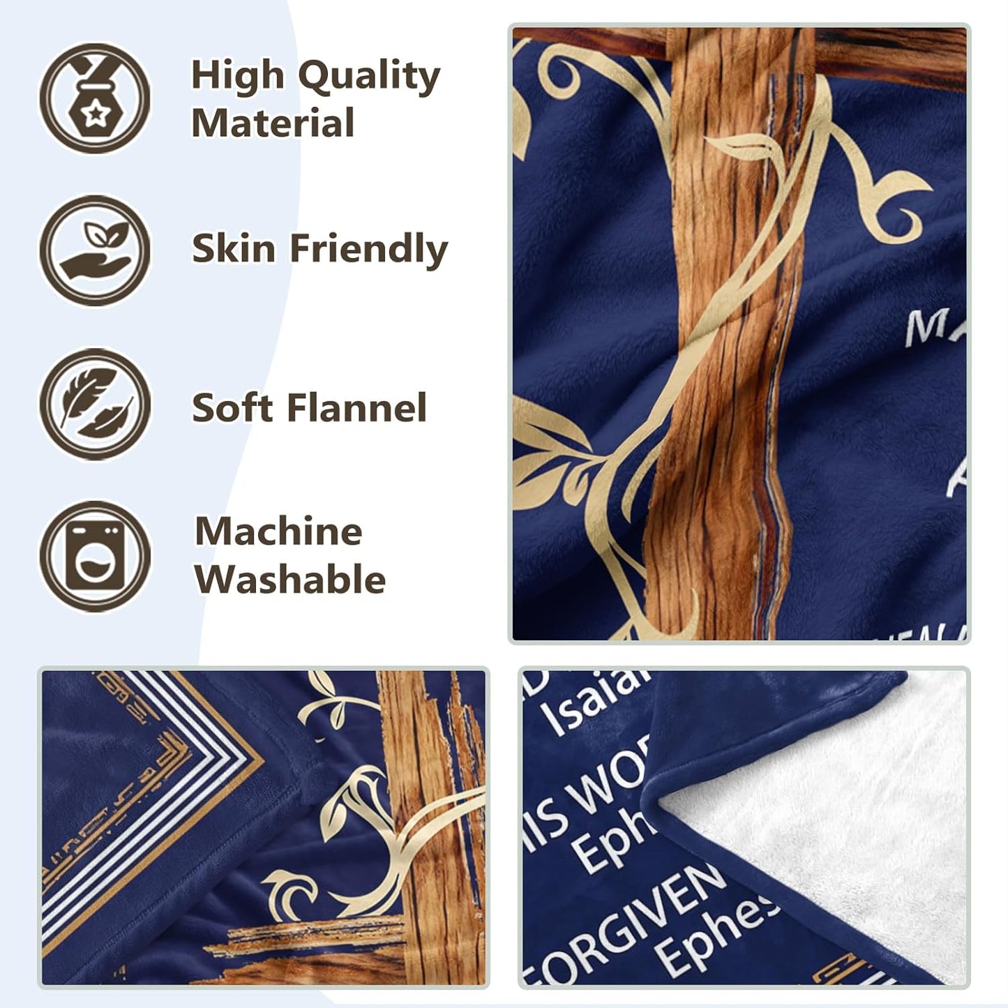 Christian Gifts for Men - Religious Throw Blanket with Bible Verse 60"x50", Religious Gifts for Men Dad Grandpa Pastor Husband Boyfriend, Comforting Faith Gift for Husband Veterans.