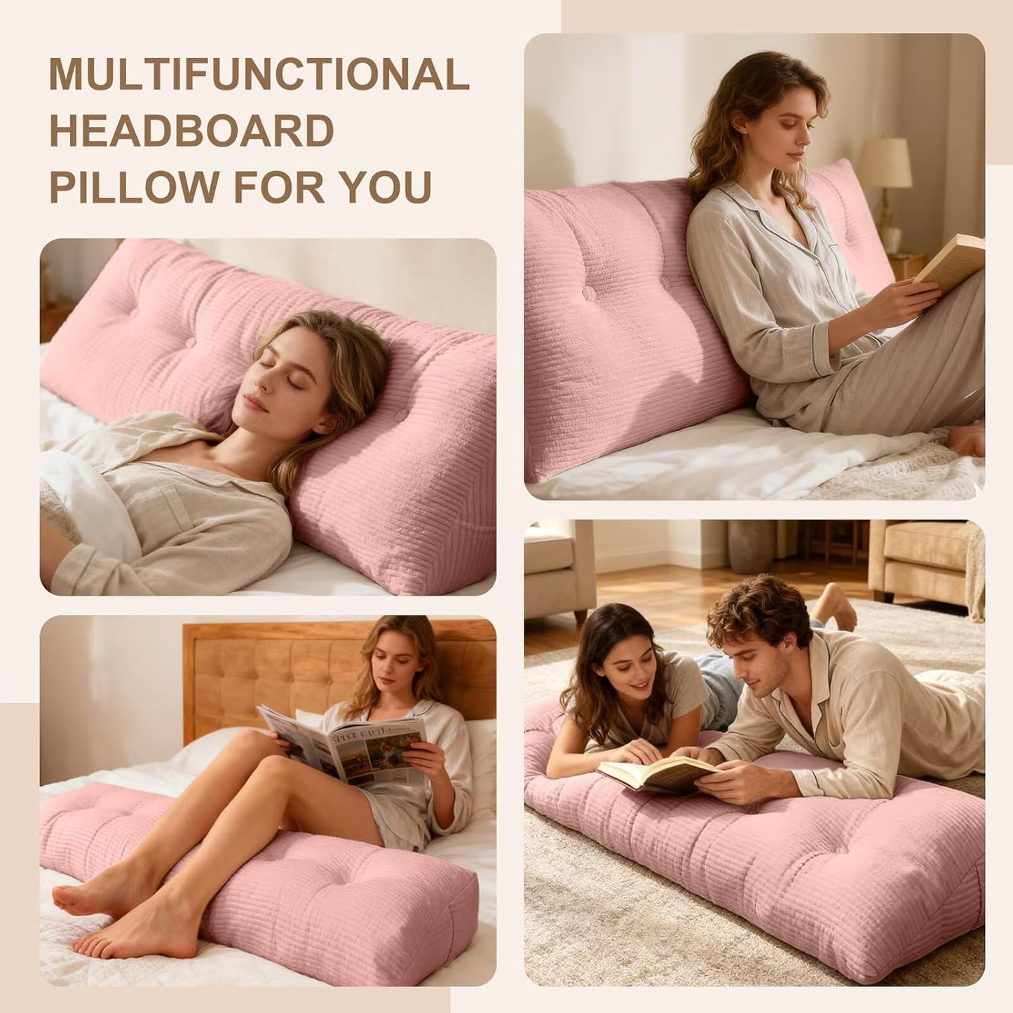 Wedge Pillow Headboard Twin/Twin XL Triangular Bed Wedge Pillow for Headboard, Headboard Pillow Reading Pillow for Daybeds and Bunk Beds with Removable Velvet Cover